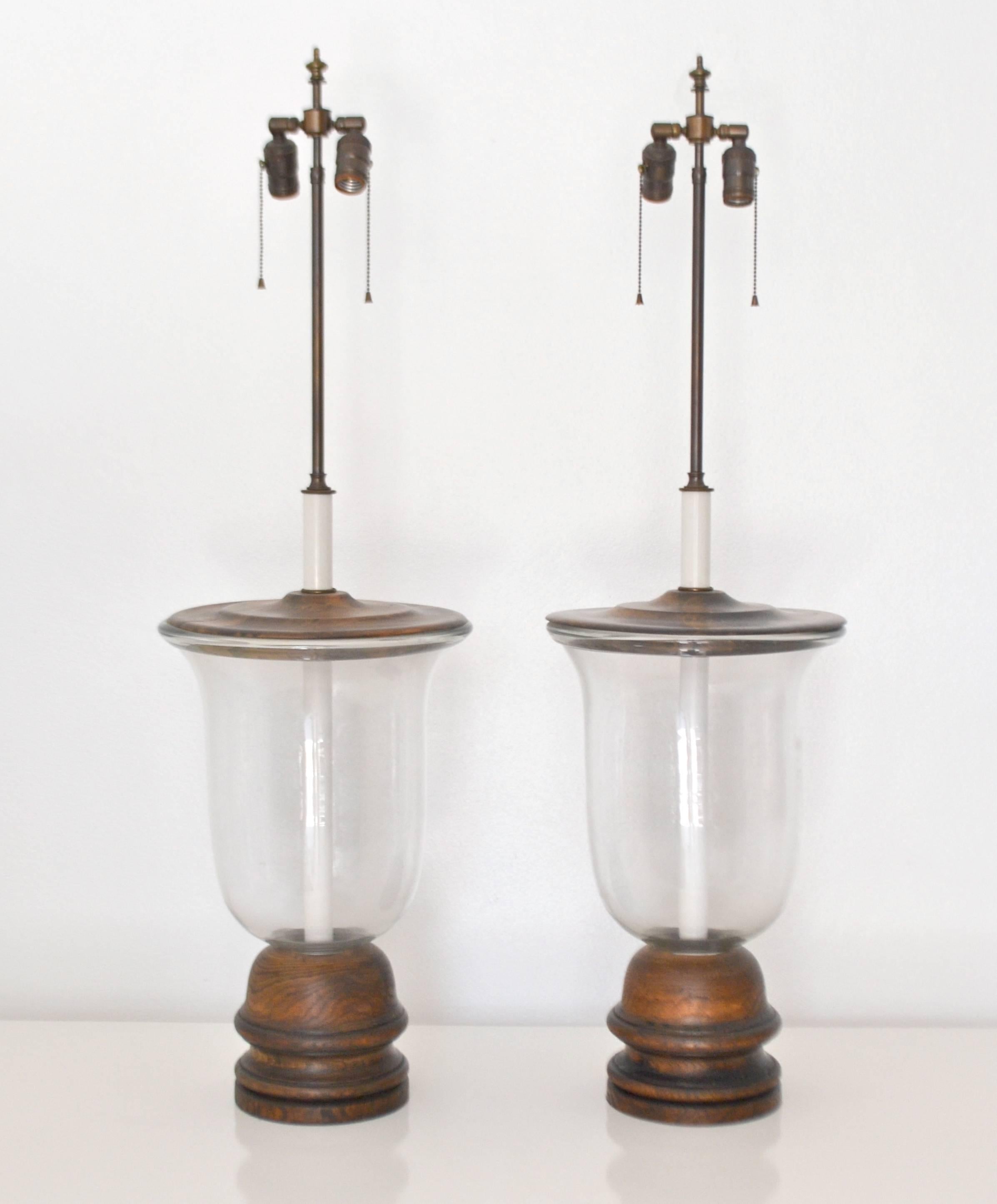 Mid-Century Modern Pair of Mid-Century Blown Glass Bell Jar Table Lamps For Sale