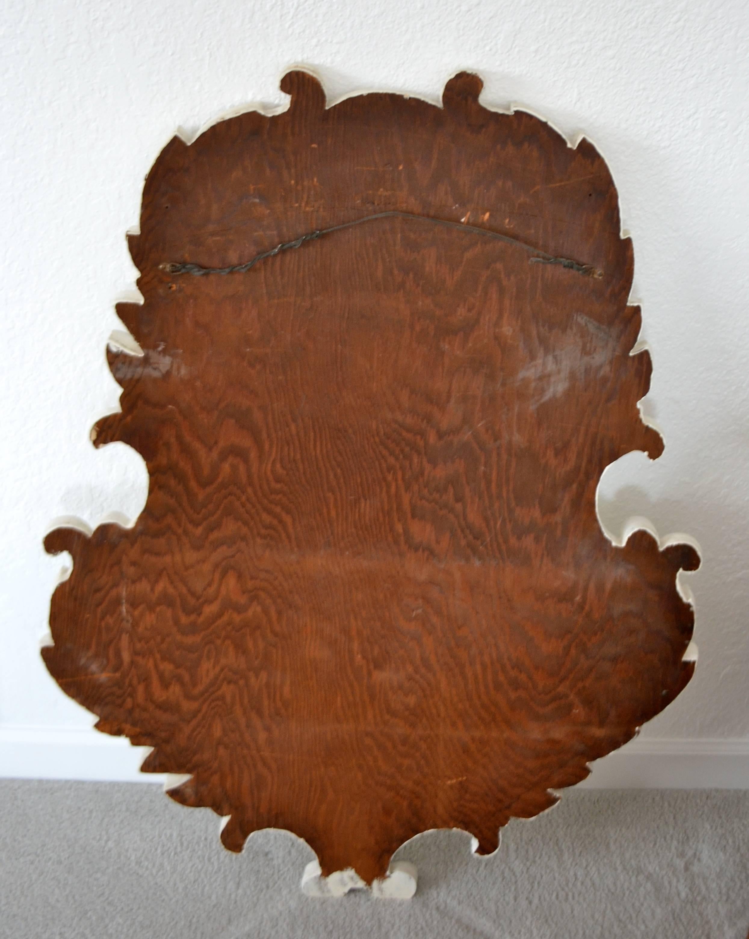 Hollywood Regency White Gessoed Carved Oak Wall Mirror For Sale 3