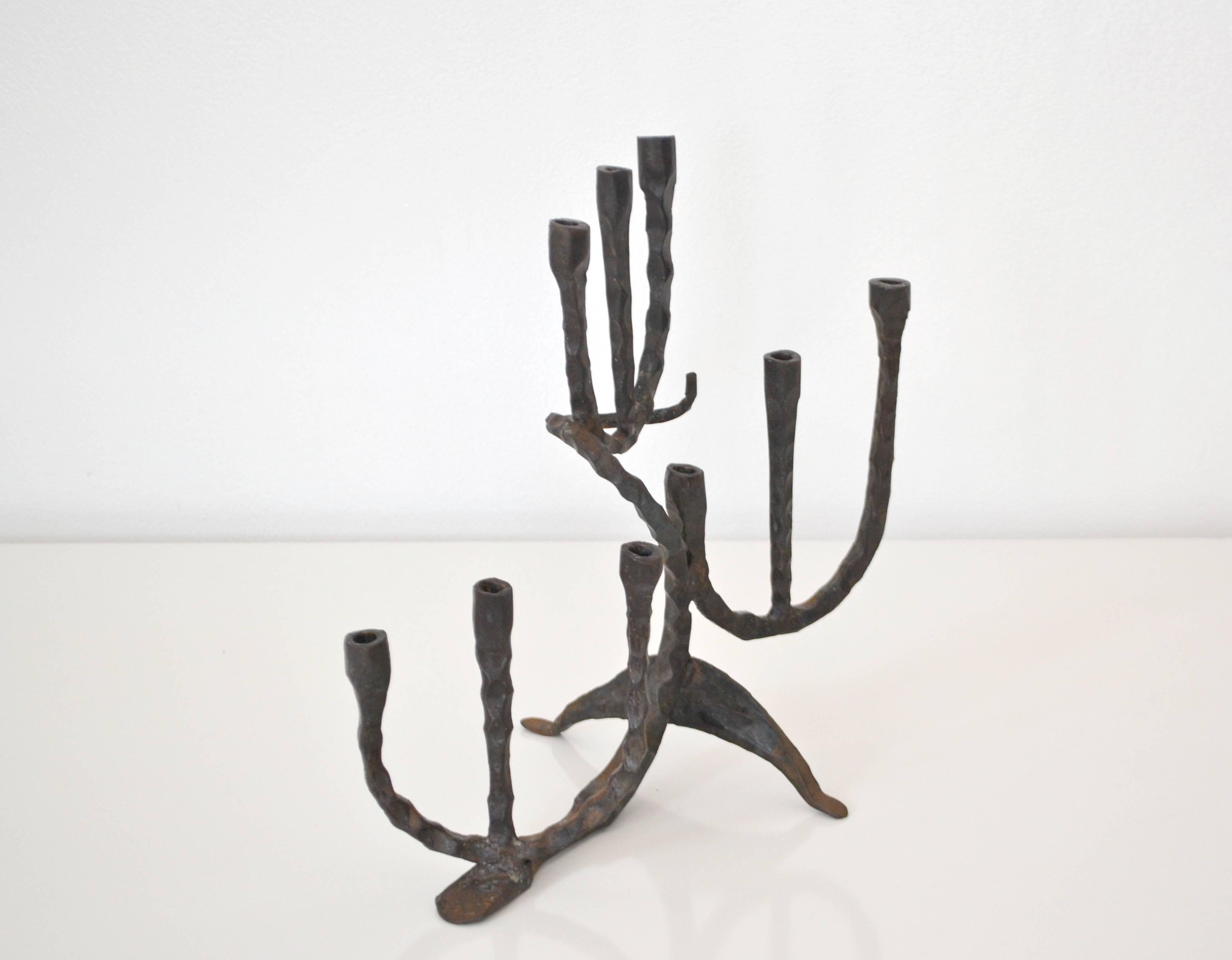 Midcentury Brutalist Handwrought Candlestick In Good Condition For Sale In West Palm Beach, FL