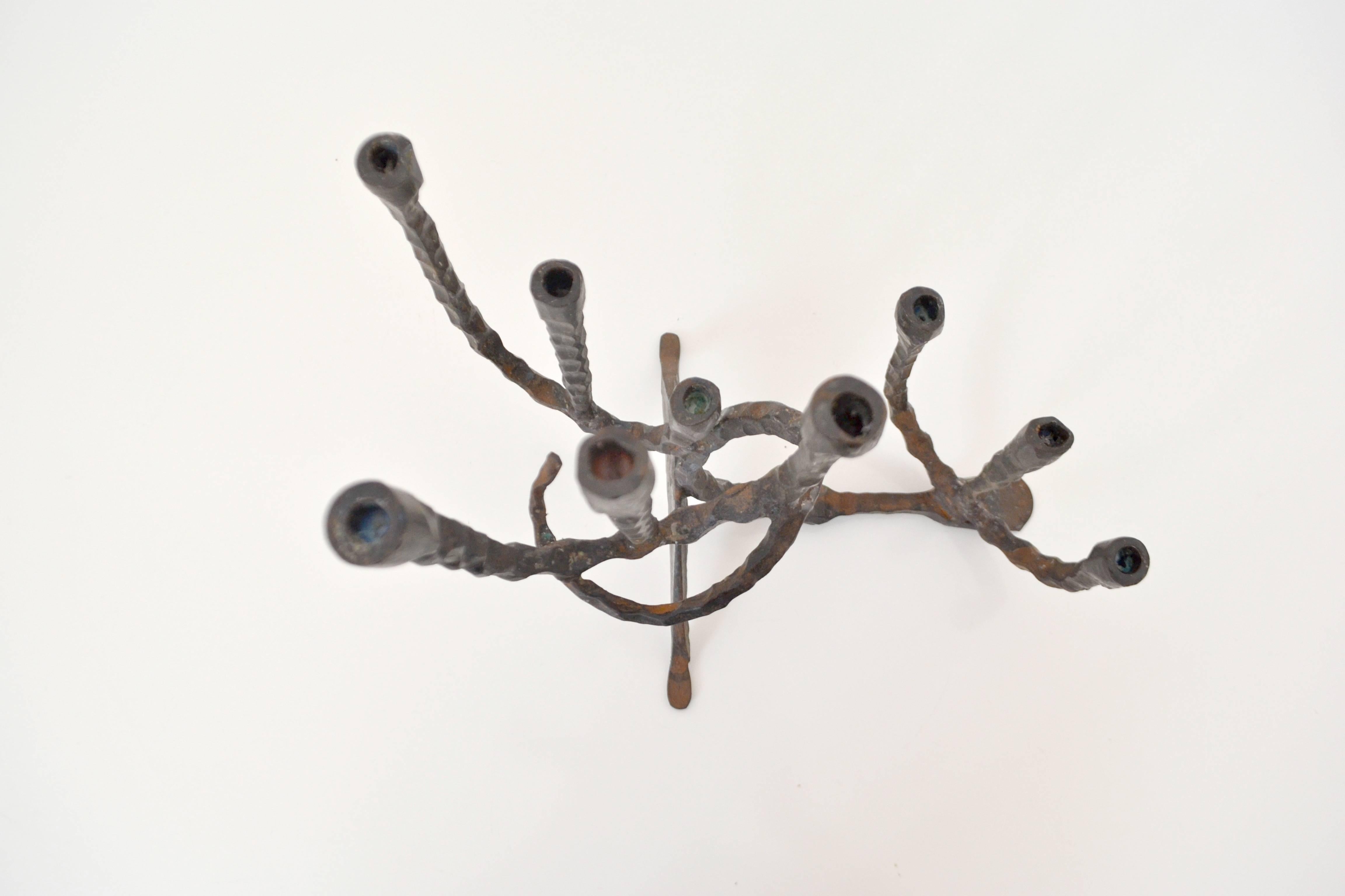 Wrought Iron Midcentury Brutalist Handwrought Candlestick For Sale
