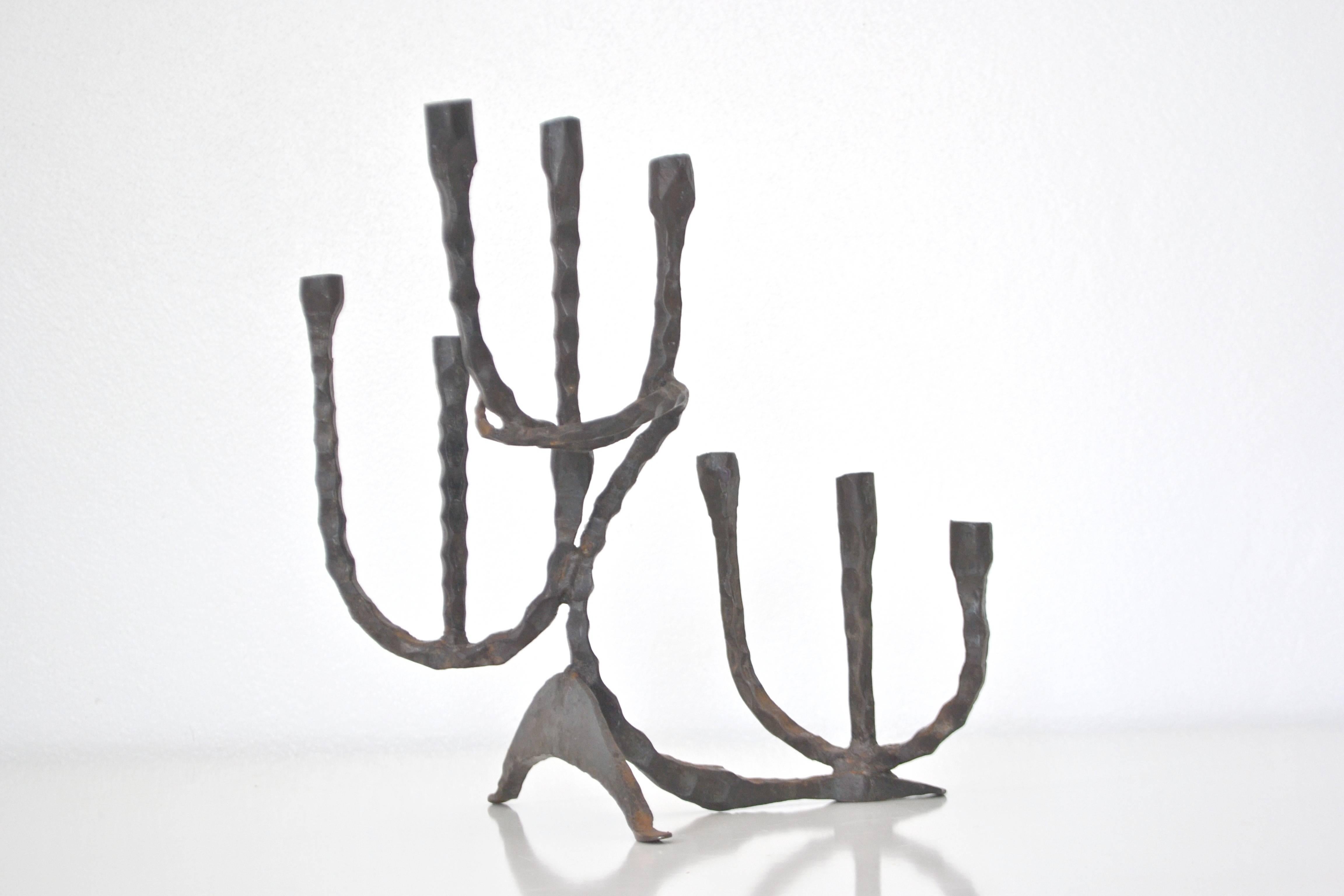 Midcentury Brutalist Handwrought Candlestick For Sale 3