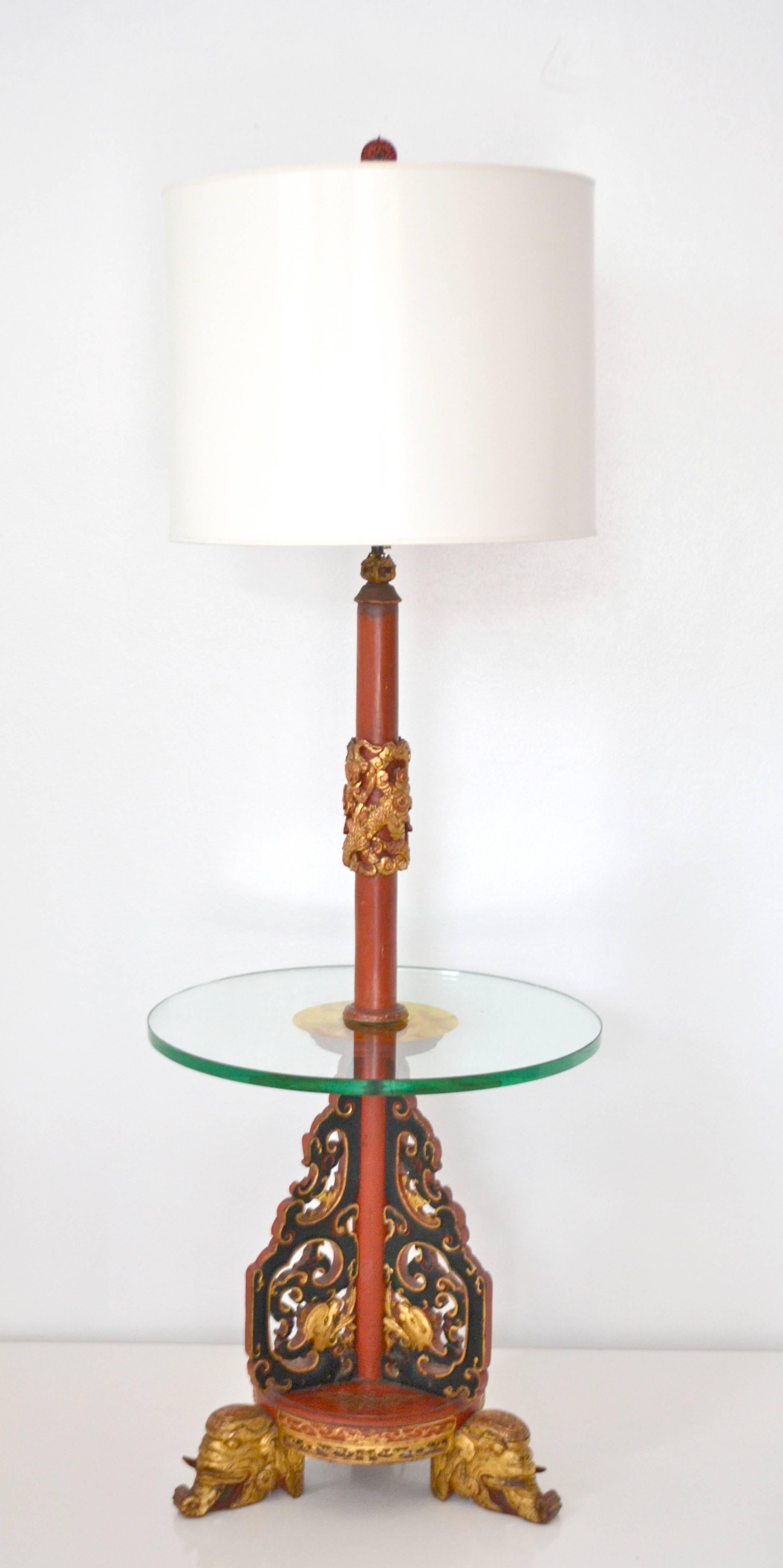 Hollywood Regency Asian Carved Wood Floor Lamp For Sale 3