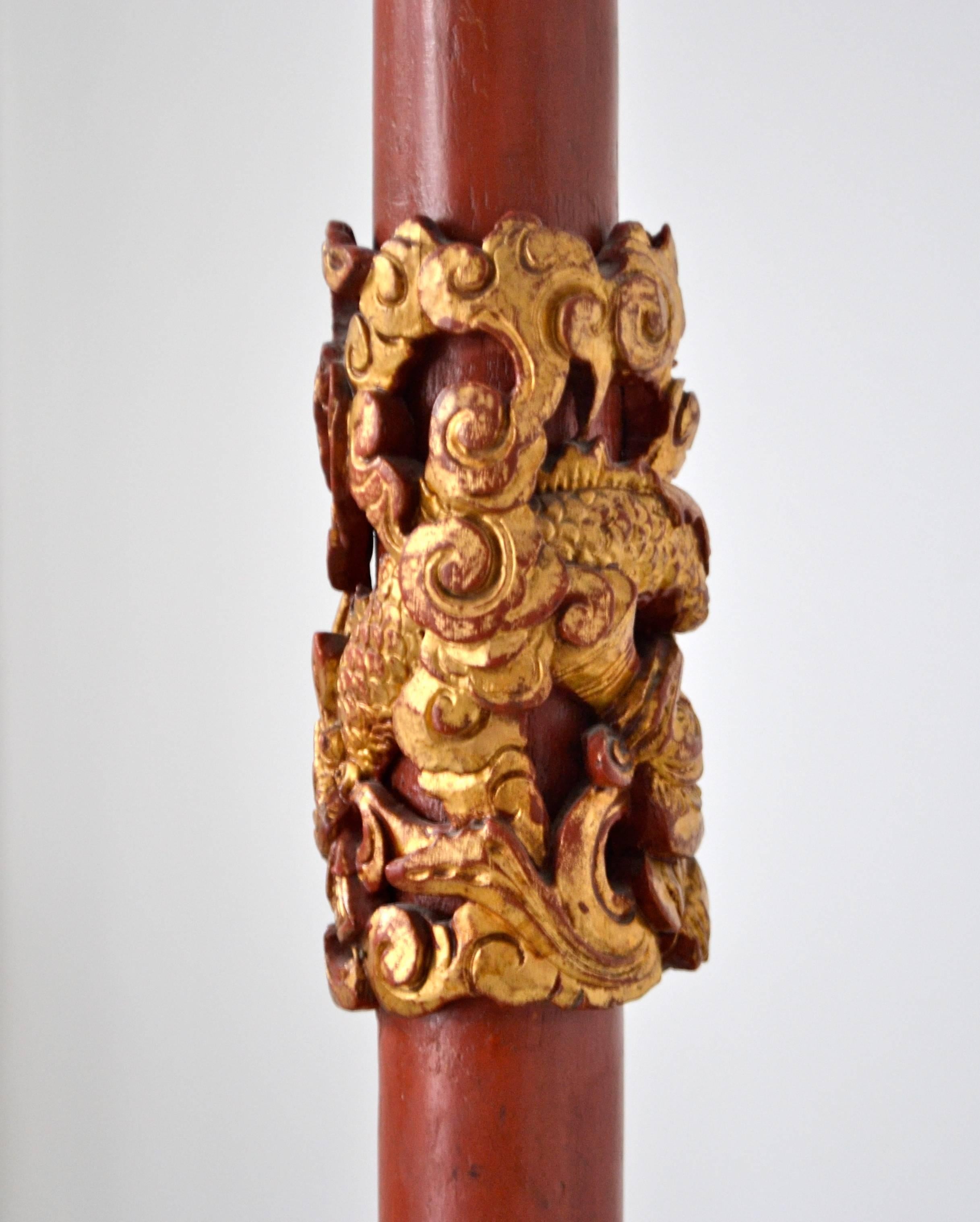 Mid-20th Century Hollywood Regency Asian Carved Wood Floor Lamp For Sale