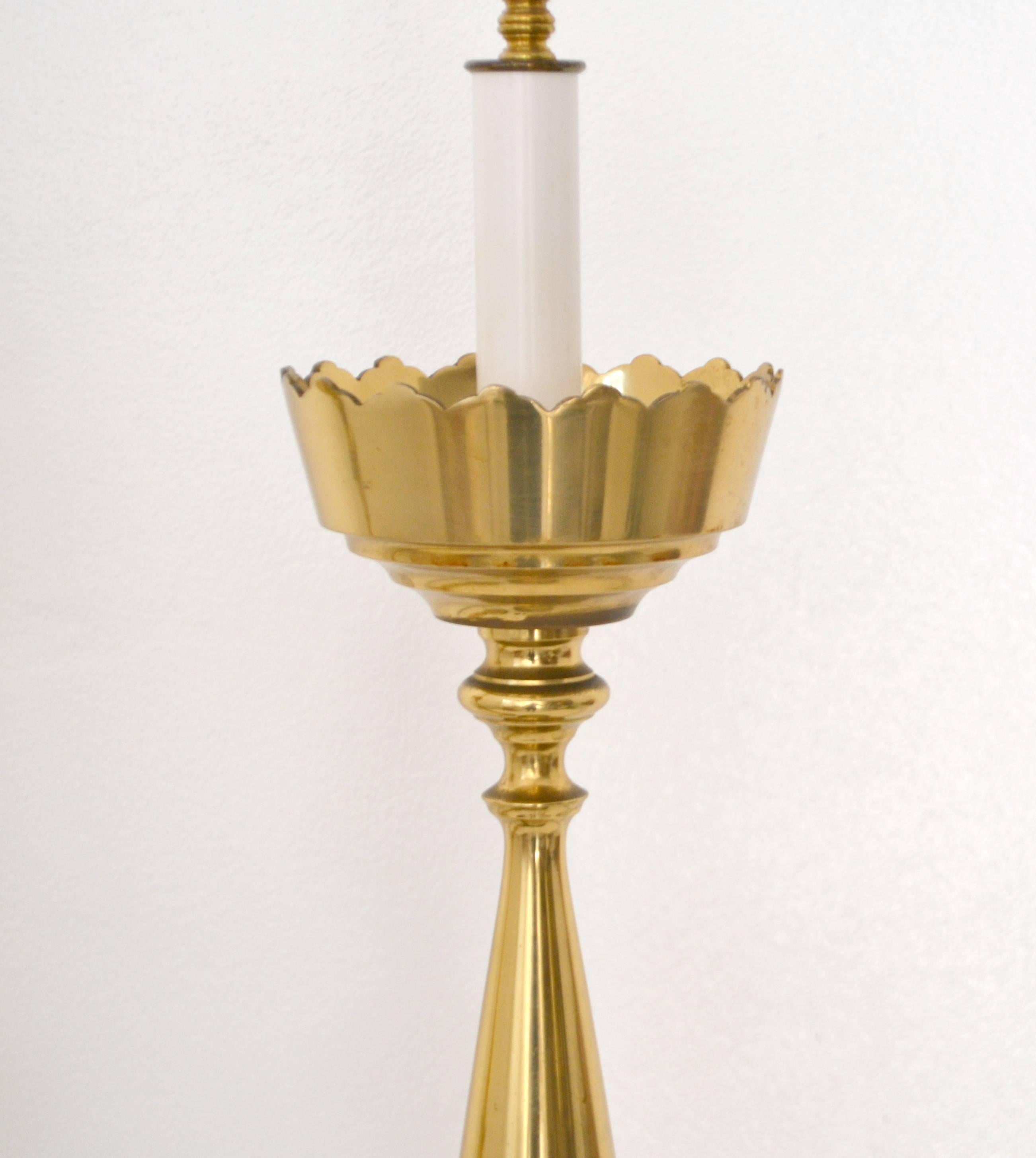 Mid-20th Century Pair of Italian Mid-Century Turned Brass Candlestick Table Lamps For Sale