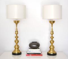 Pair of Italian Mid-Century Turned Brass Candlestick Table Lamps
