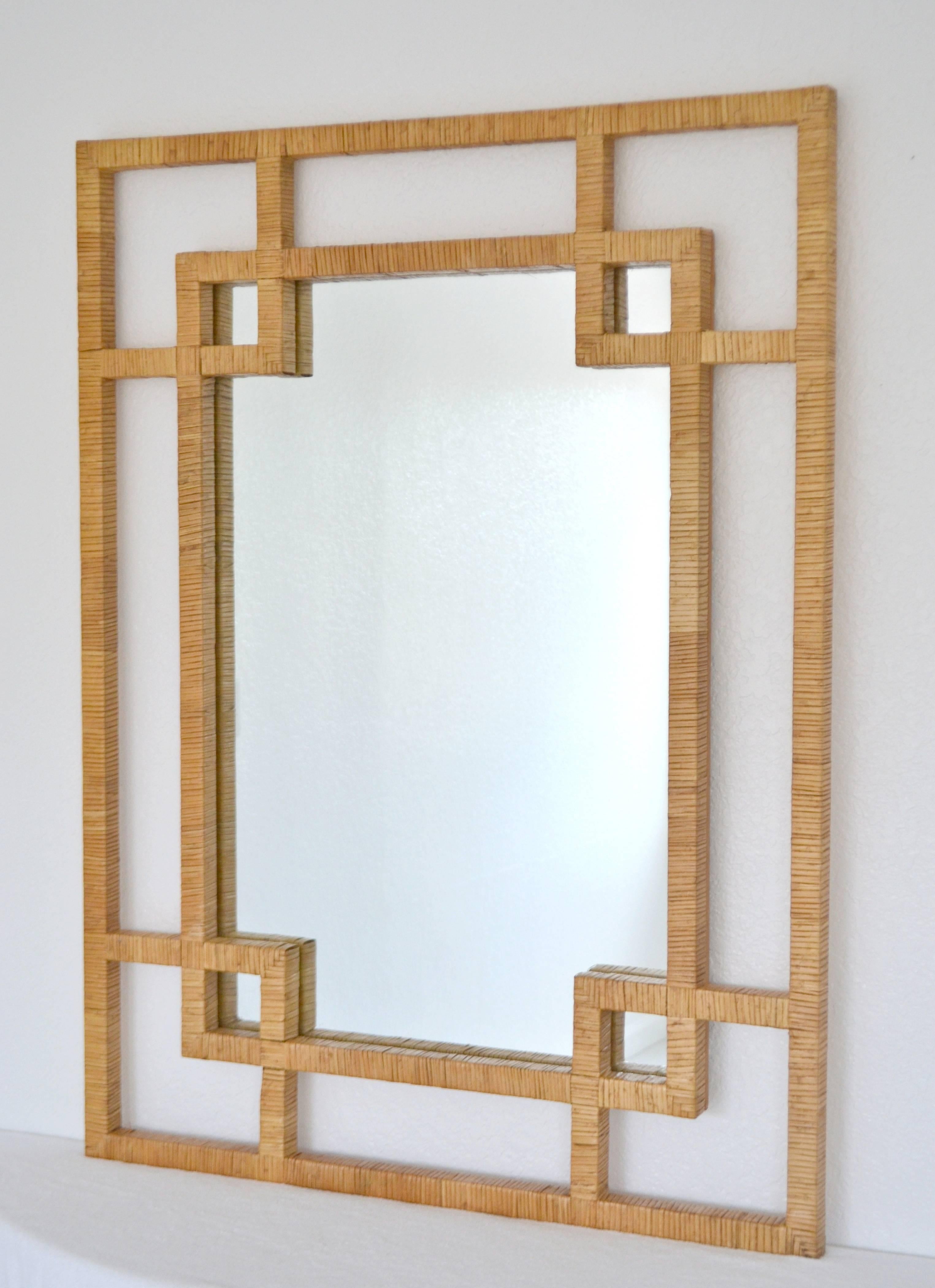 Midcentury Rattan Wall Mirror In Excellent Condition In West Palm Beach, FL