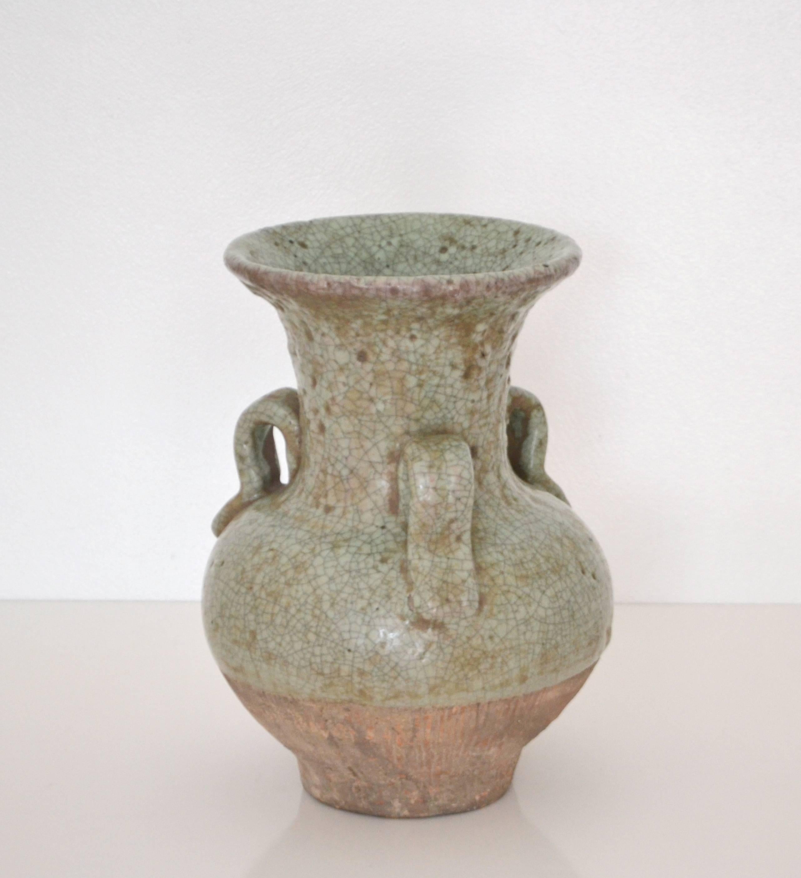 Asian Celadon Crackle Glazed Ceramic Vase For Sale 1