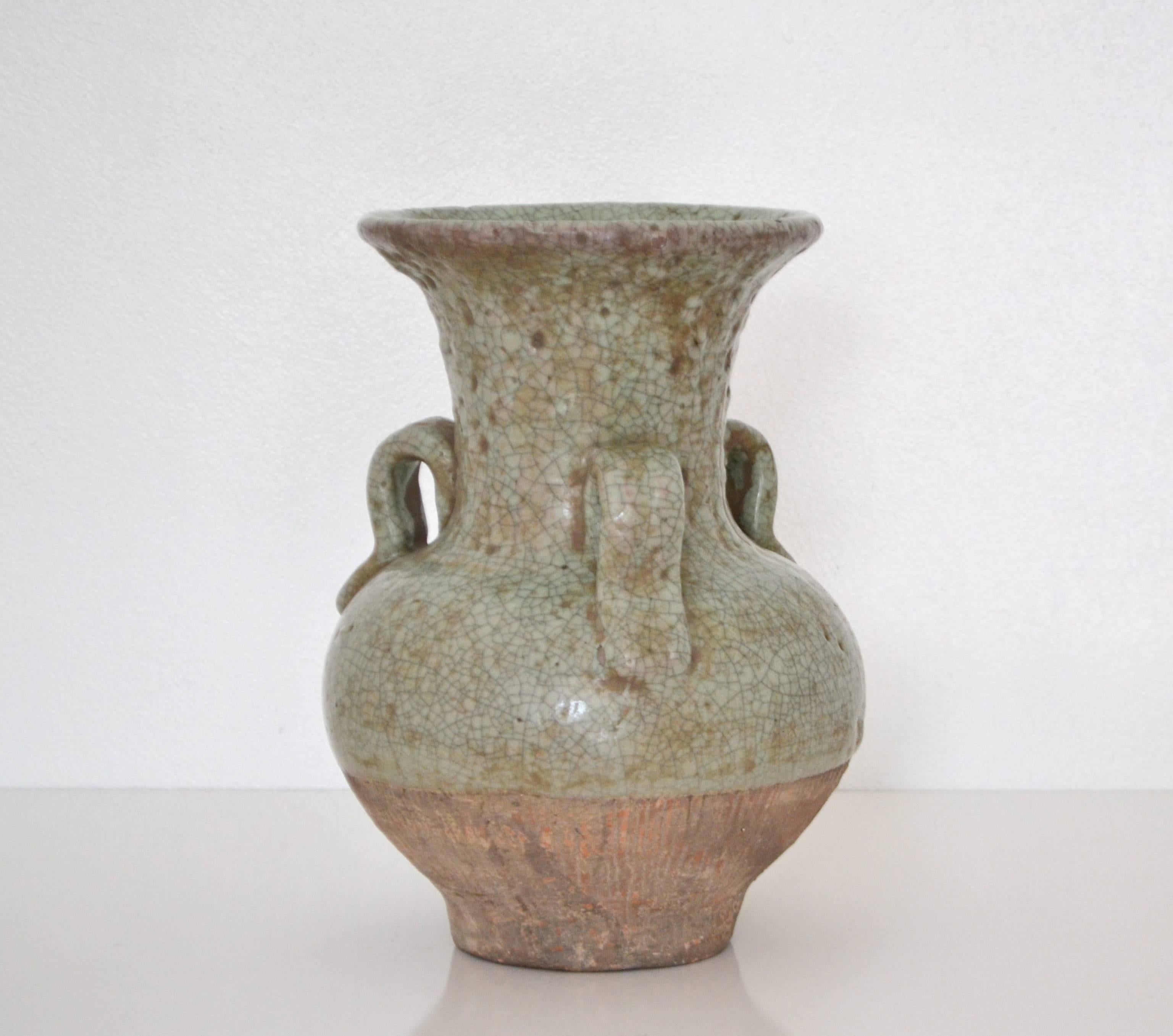 Asian Celadon Crackle Glazed Ceramic Vase For Sale 5