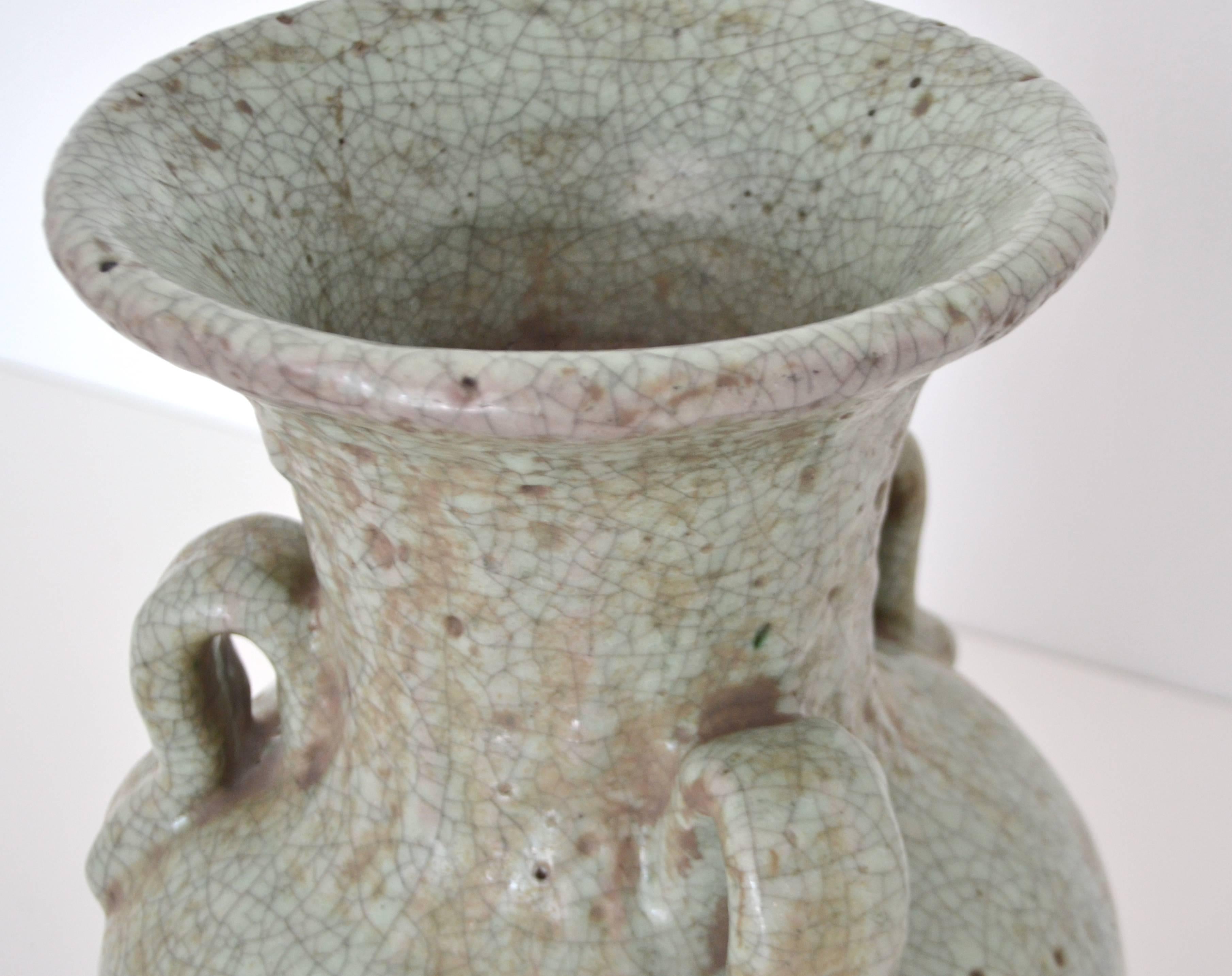 Asian Celadon Crackle Glazed Ceramic Vase For Sale 2