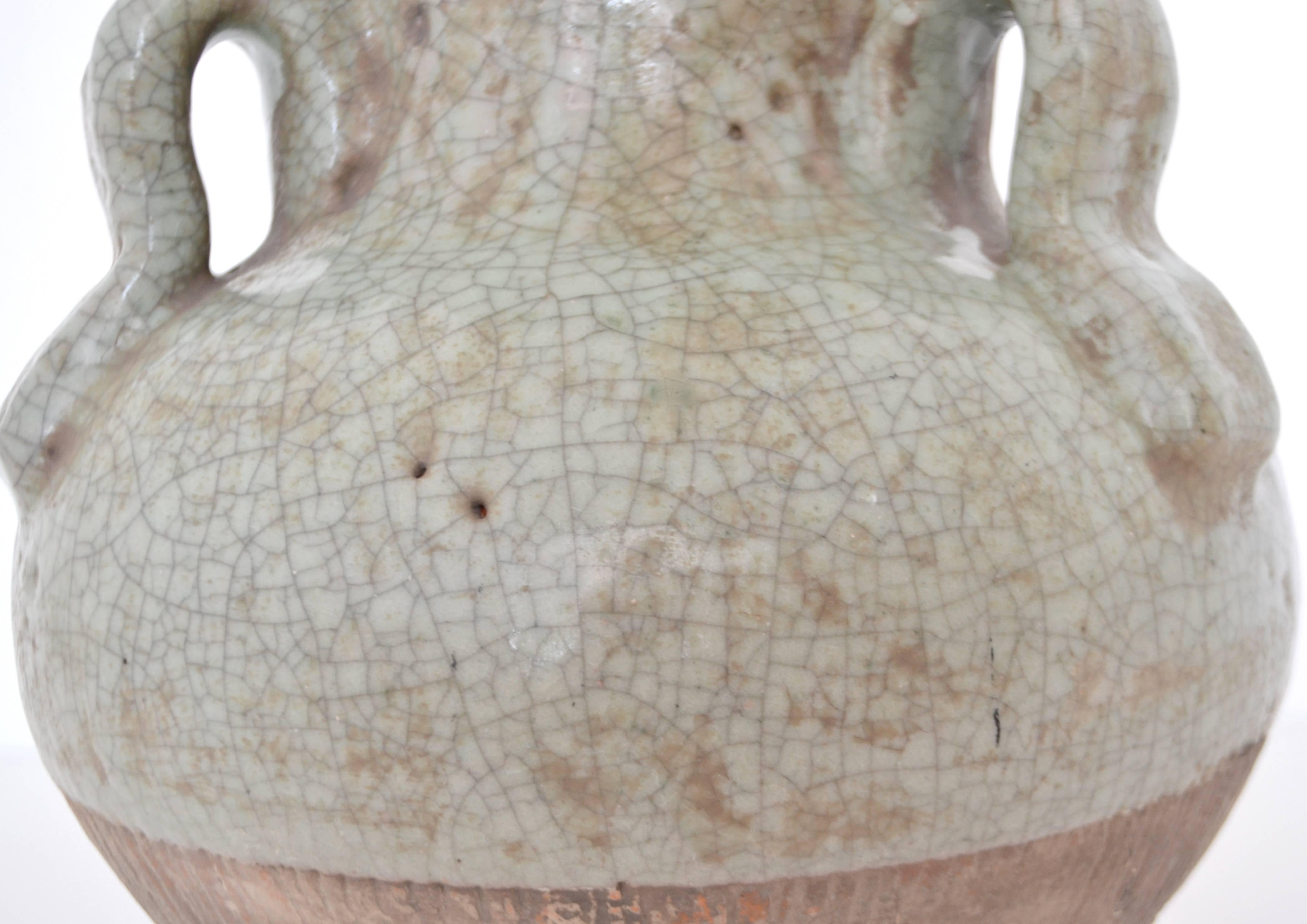 Asian Celadon Crackle Glazed Ceramic Vase For Sale 3