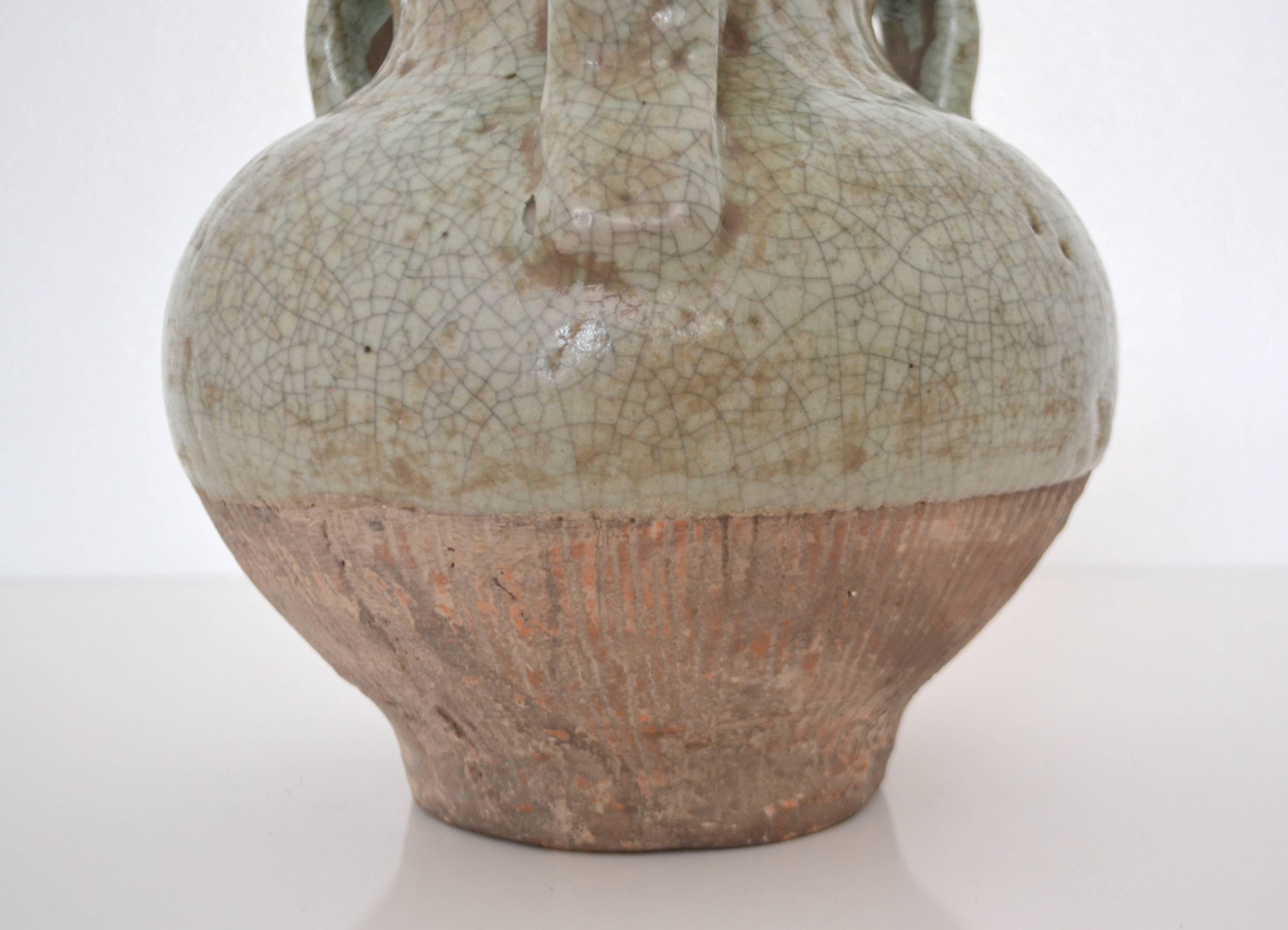 Asian Celadon Crackle Glazed Ceramic Vase For Sale 4