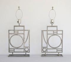 Pair of Post-Modern Geometrical Form Table Lamps by Robert Sonneman