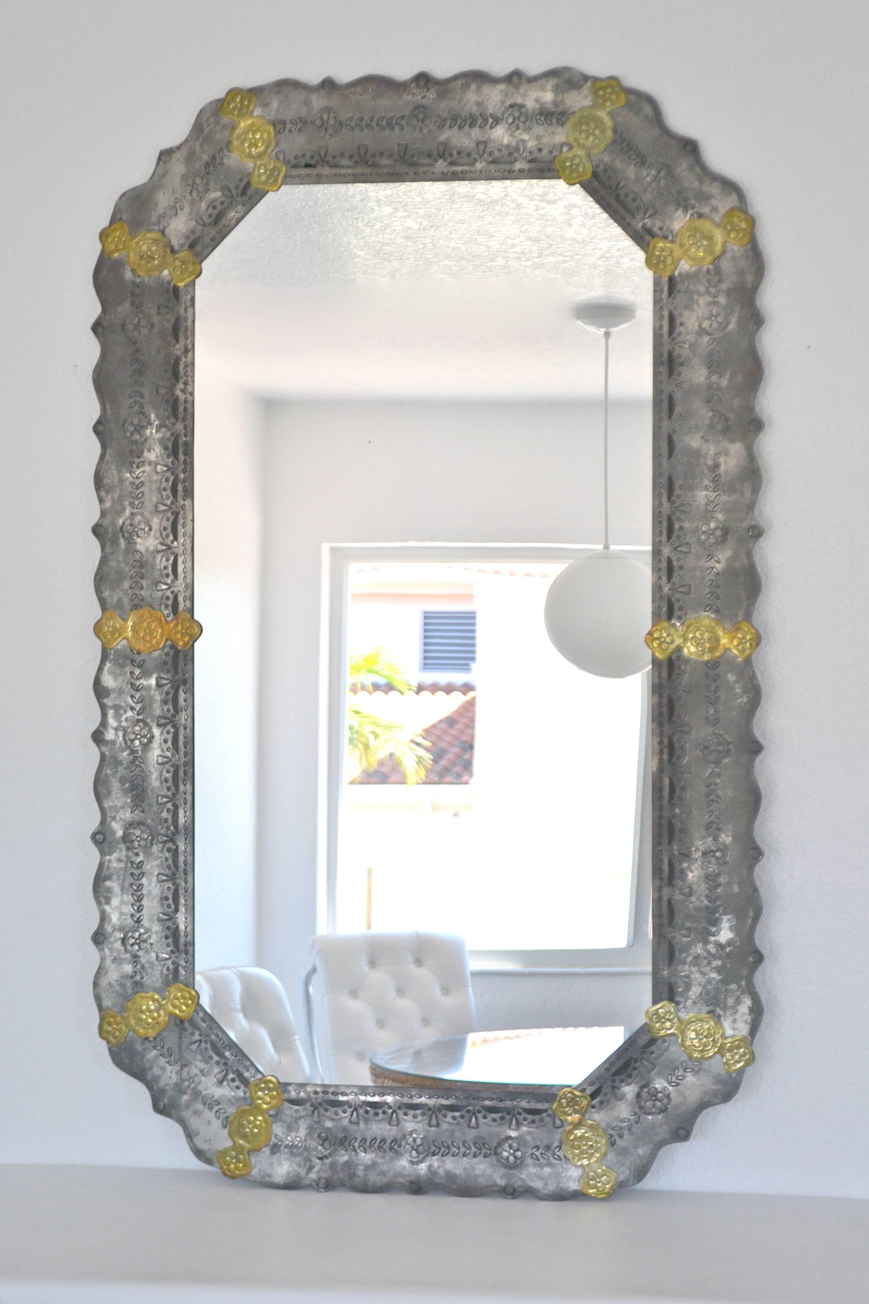 Mid-Century Modern Midcentury Etched Metal Wall Mirror For Sale