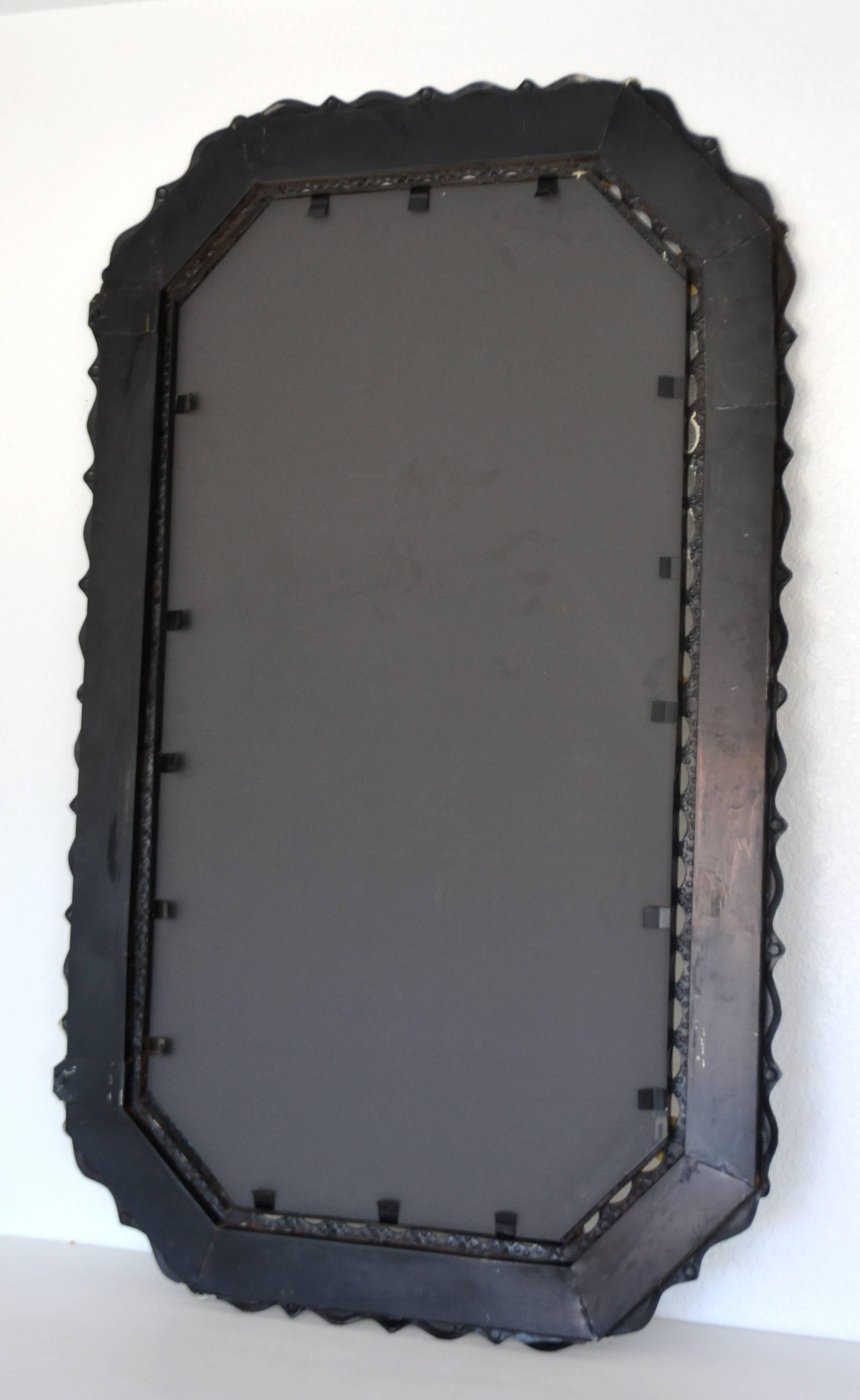 Midcentury Etched Metal Wall Mirror For Sale 2
