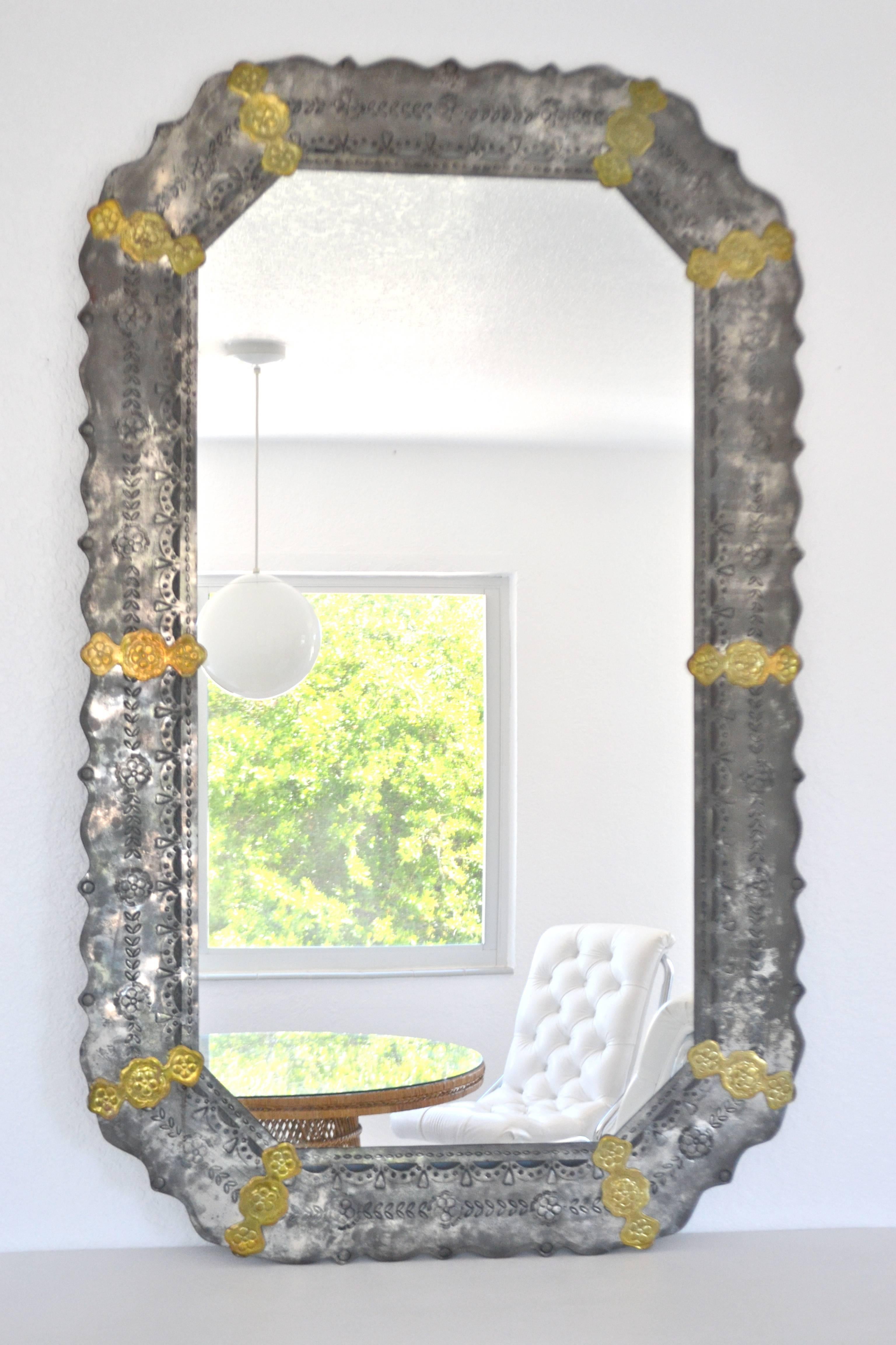 Midcentury Etched Metal Wall Mirror For Sale 3