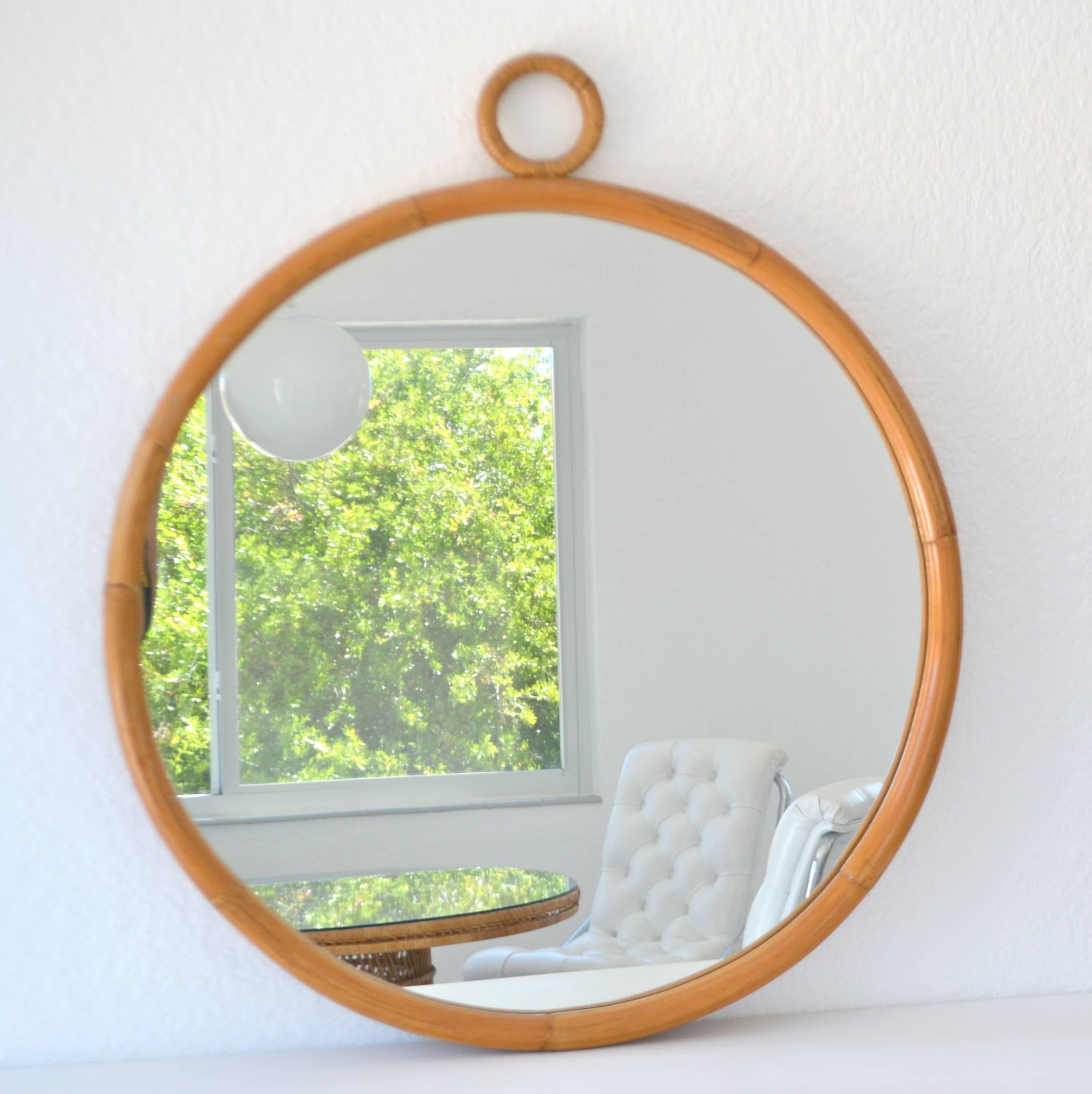 Mid-Century Round Bamboo Wall Mirror 2