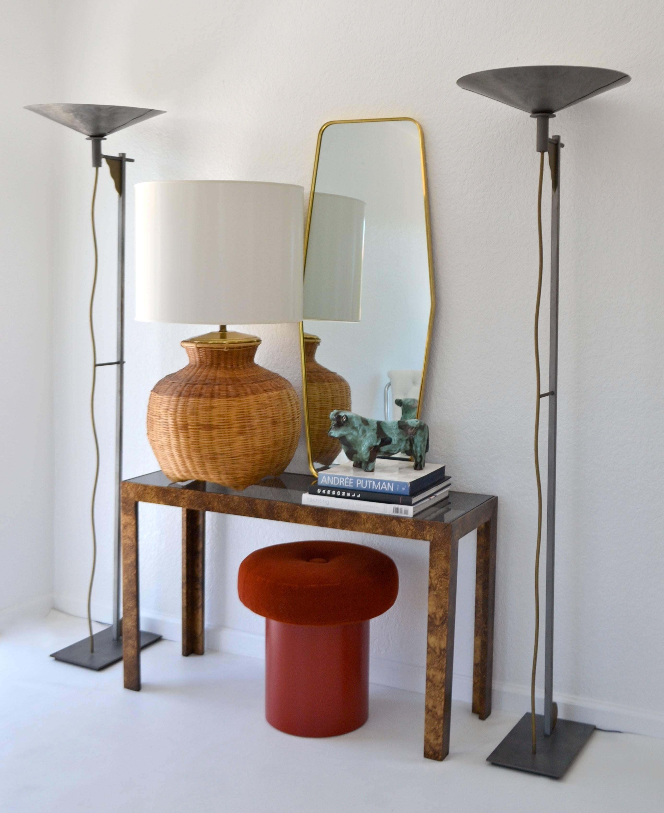 Mid-Century Woven Rattan Basket Form Table Lamp 3