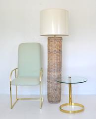 Midcentury Woven Rattan Cylinder Form Floor Lamp