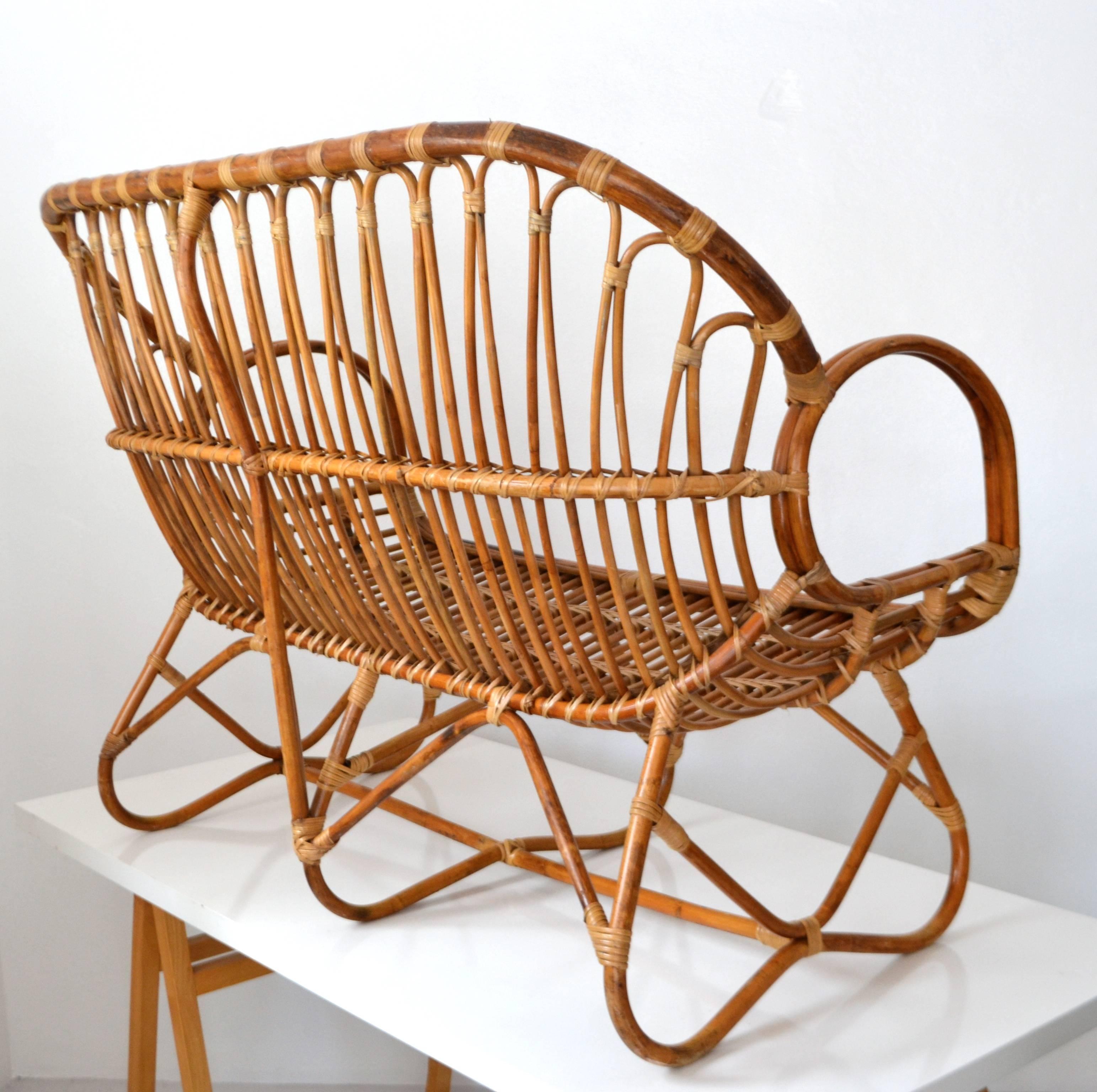 Mid-20th Century Midcentury Sculptural Bent Bamboo Settee For Sale