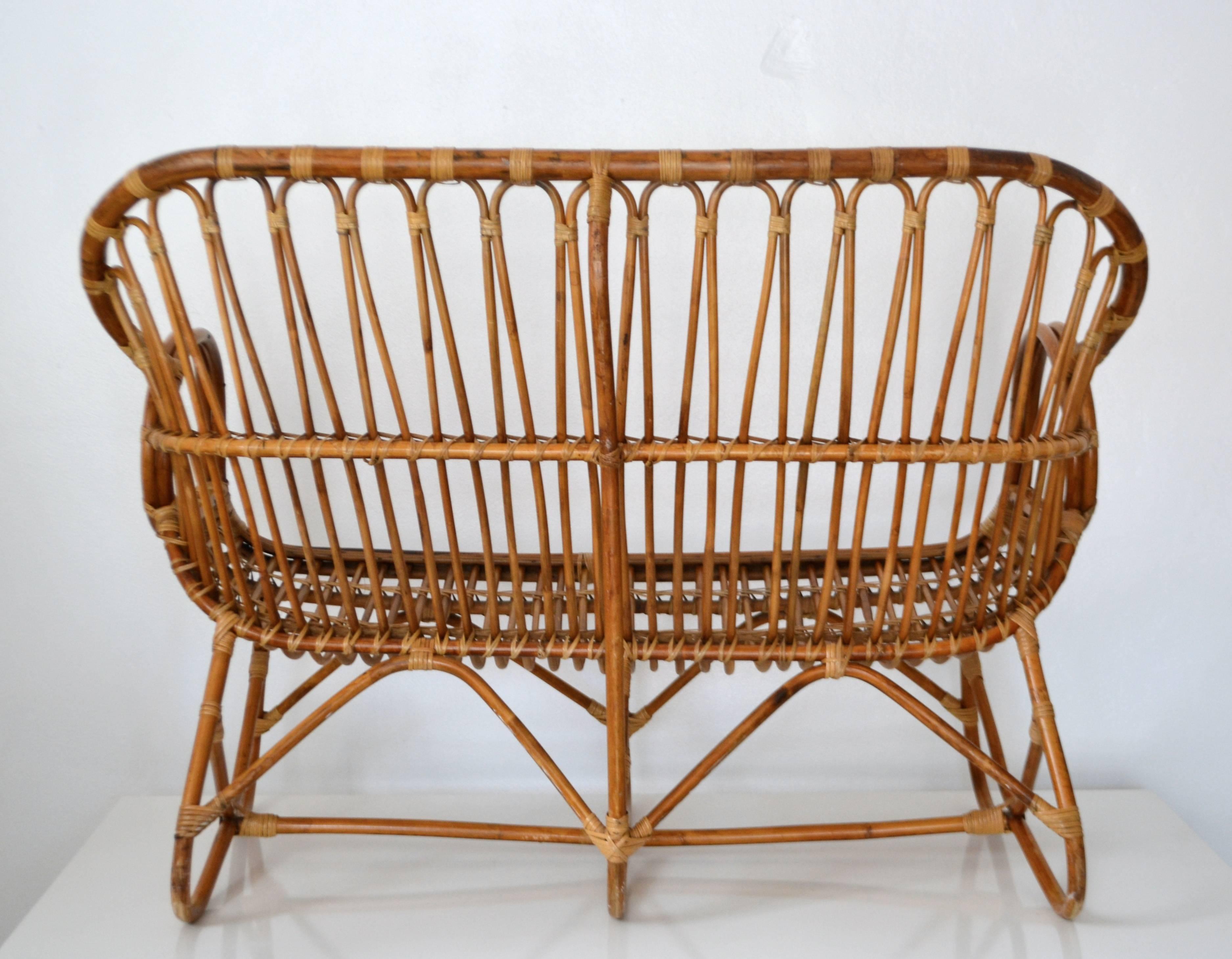 North American Midcentury Sculptural Bent Bamboo Settee For Sale