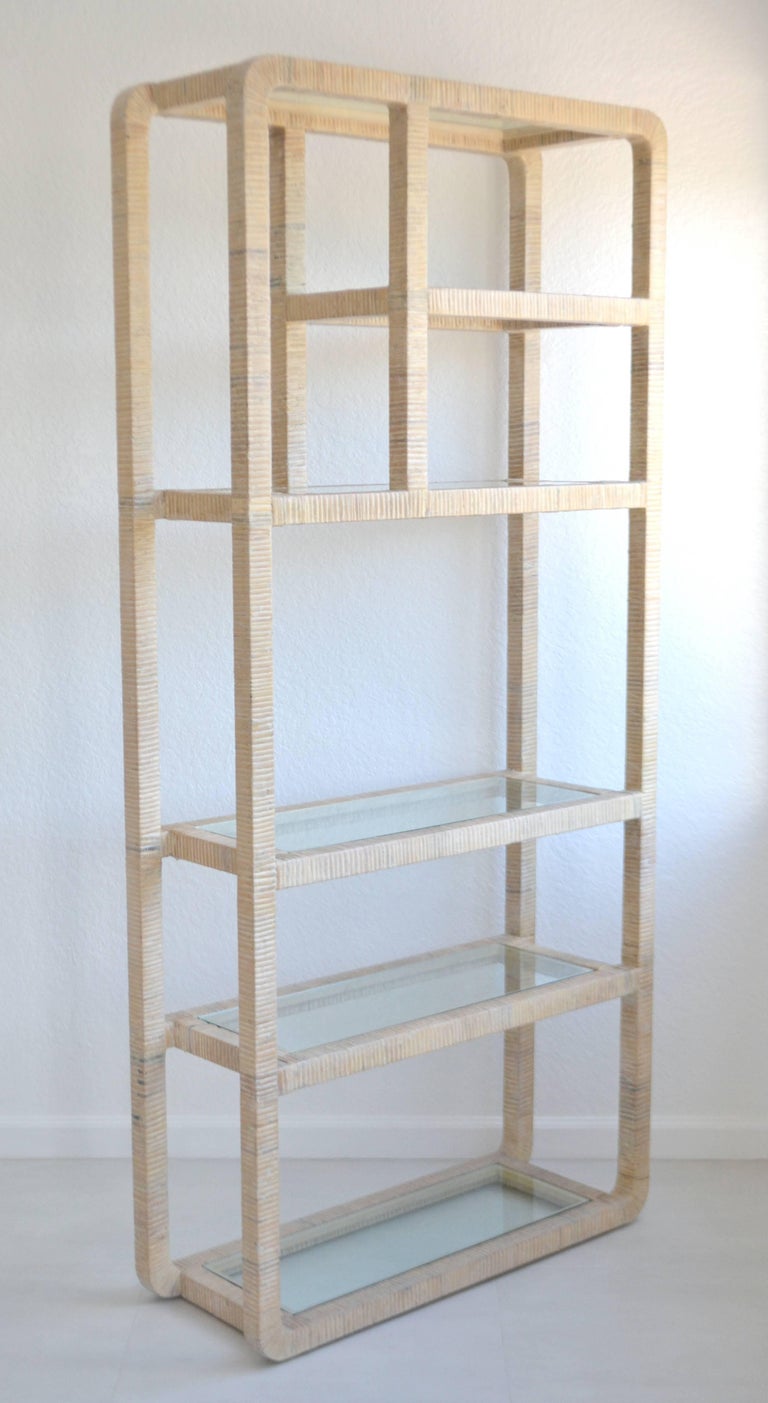 Mid-Century Whitewashed Rattan Bookcase Etagere For Sale ...