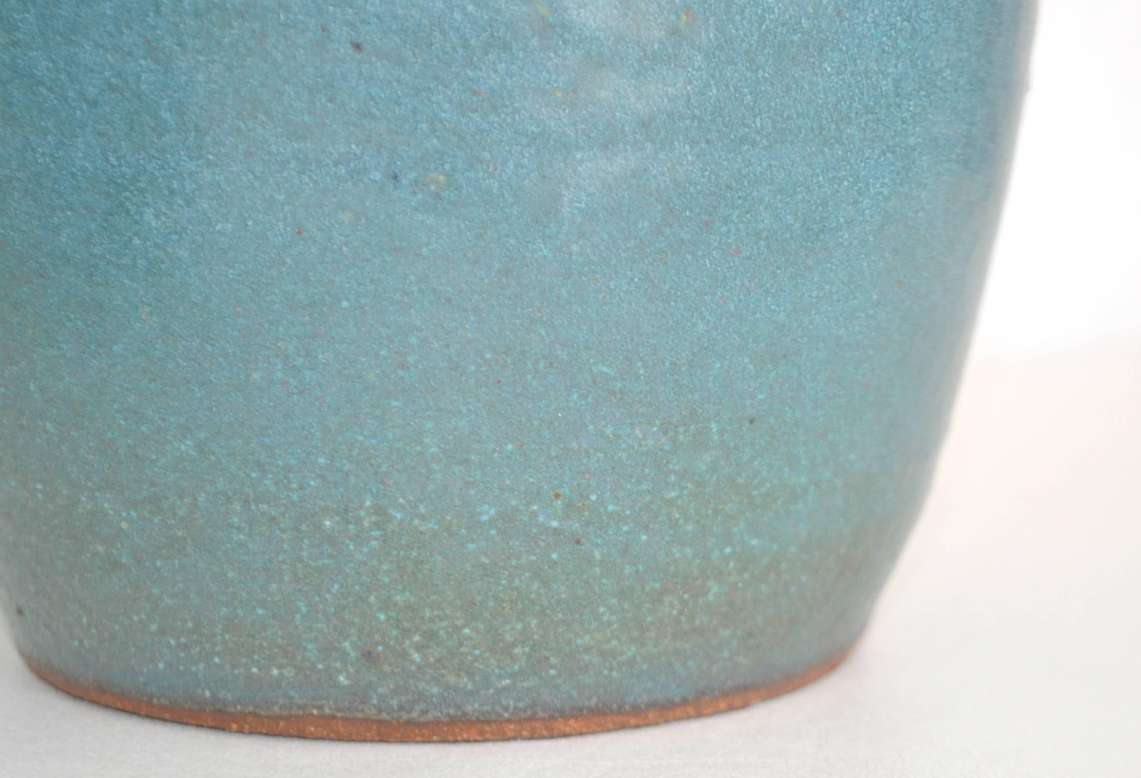 Mid-20th Century Pair of Mid-Century Matte Blue Glazed Ceramic Organic Form Table Lamps