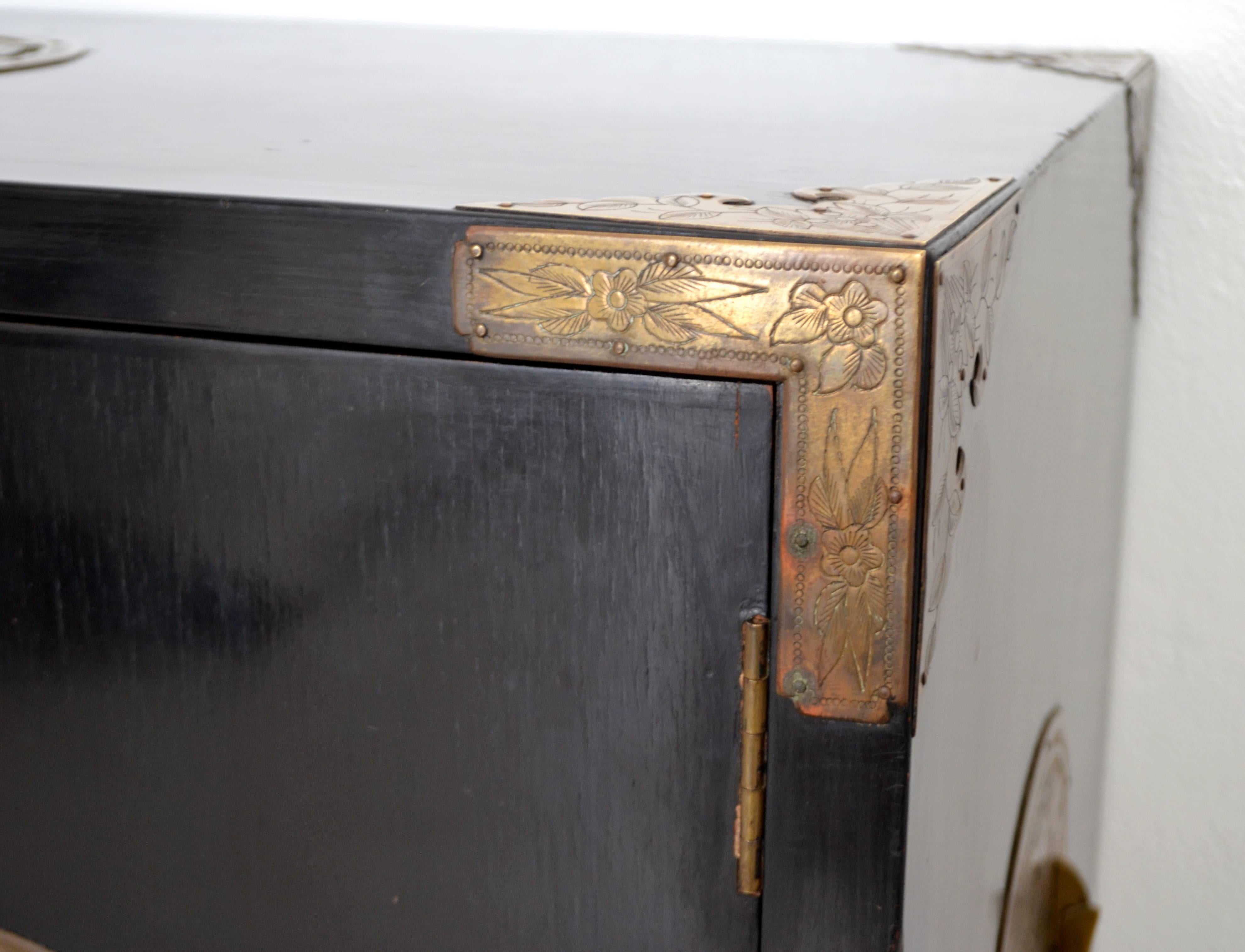 Midcentury Black Lacquered Asian Campaign Chest For Sale 3