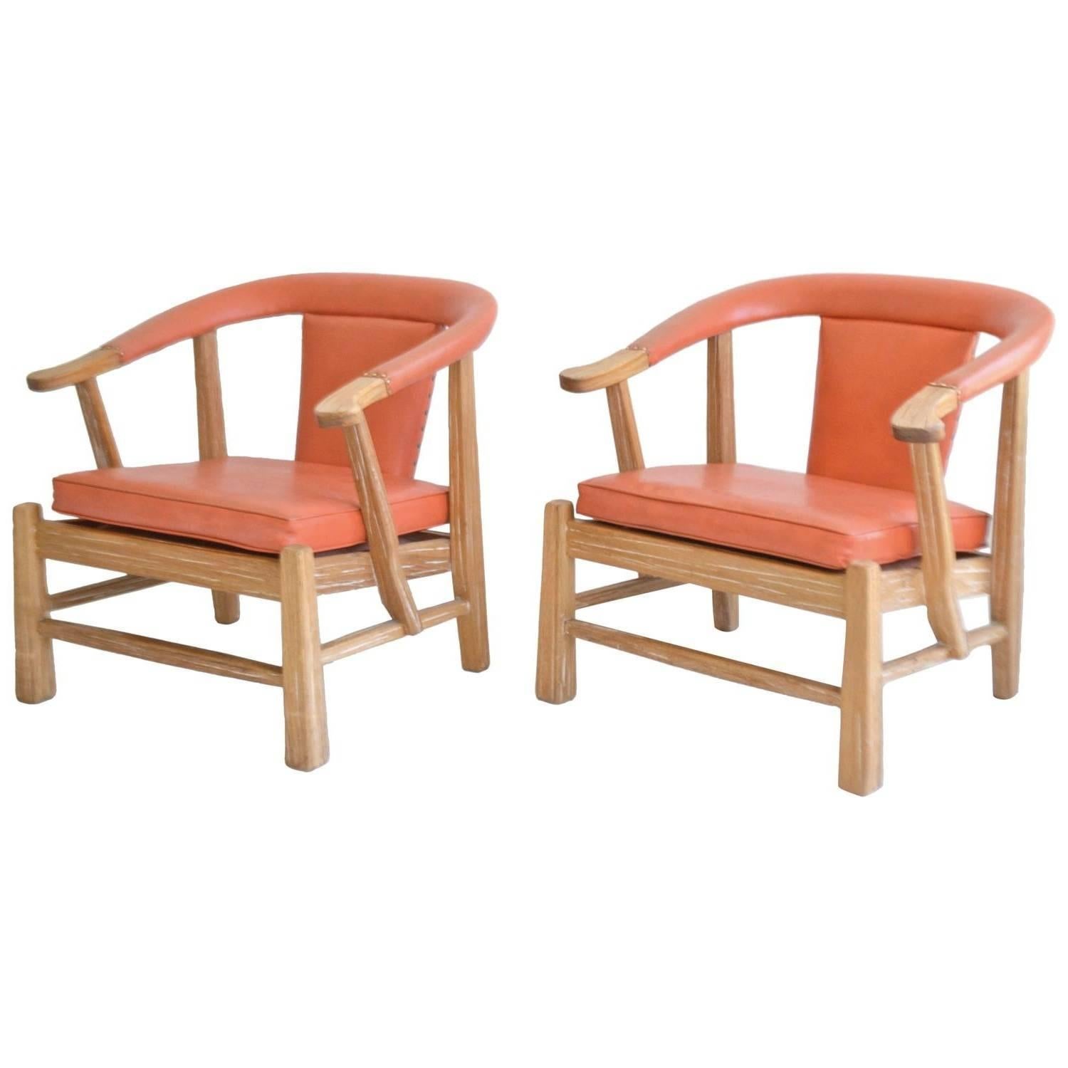 Pair of Midcentury Asian Inspired Club Chairs / Lounge Chairs For Sale