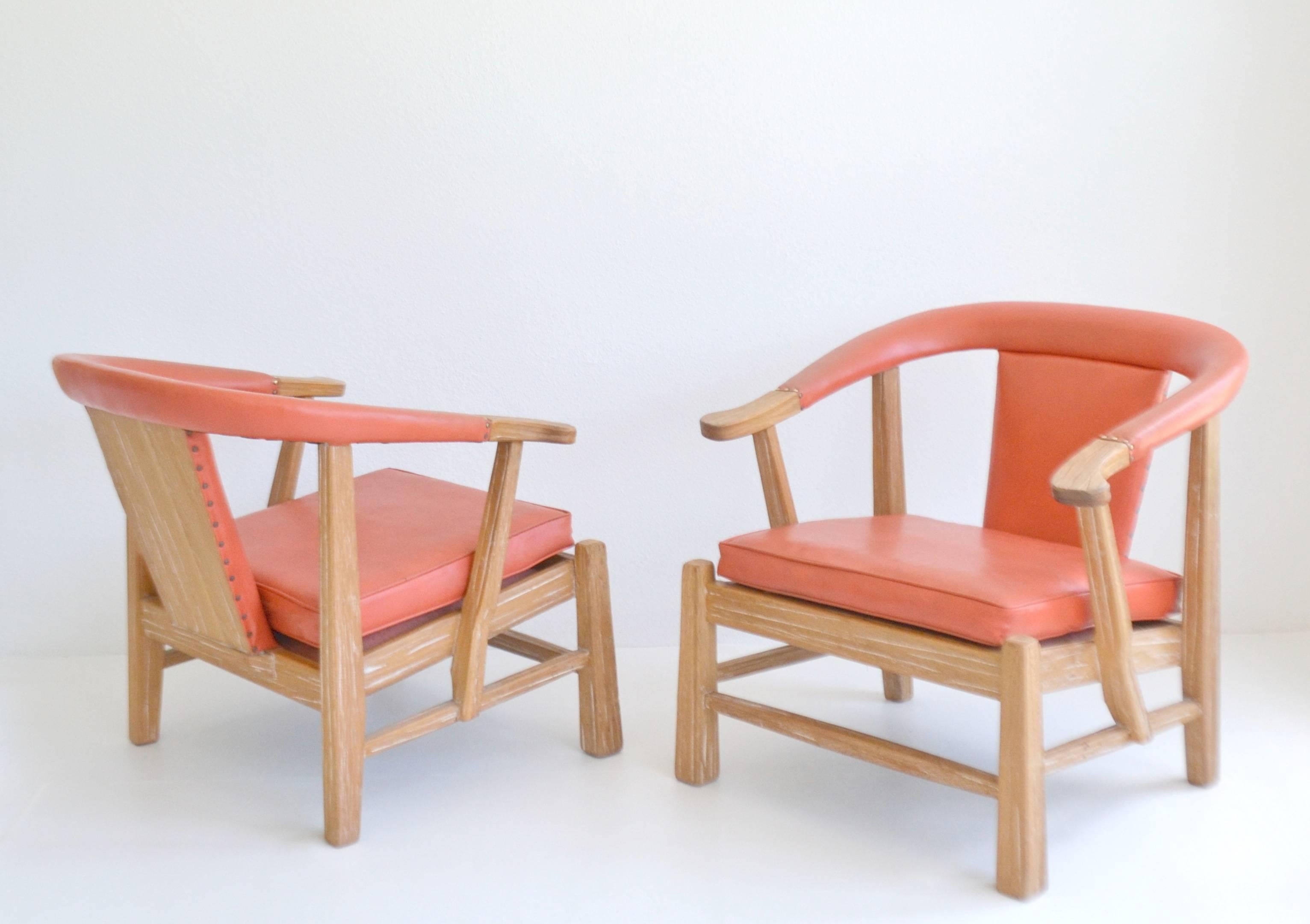 Pair of Midcentury Asian Inspired Club Chairs / Lounge Chairs For Sale 1