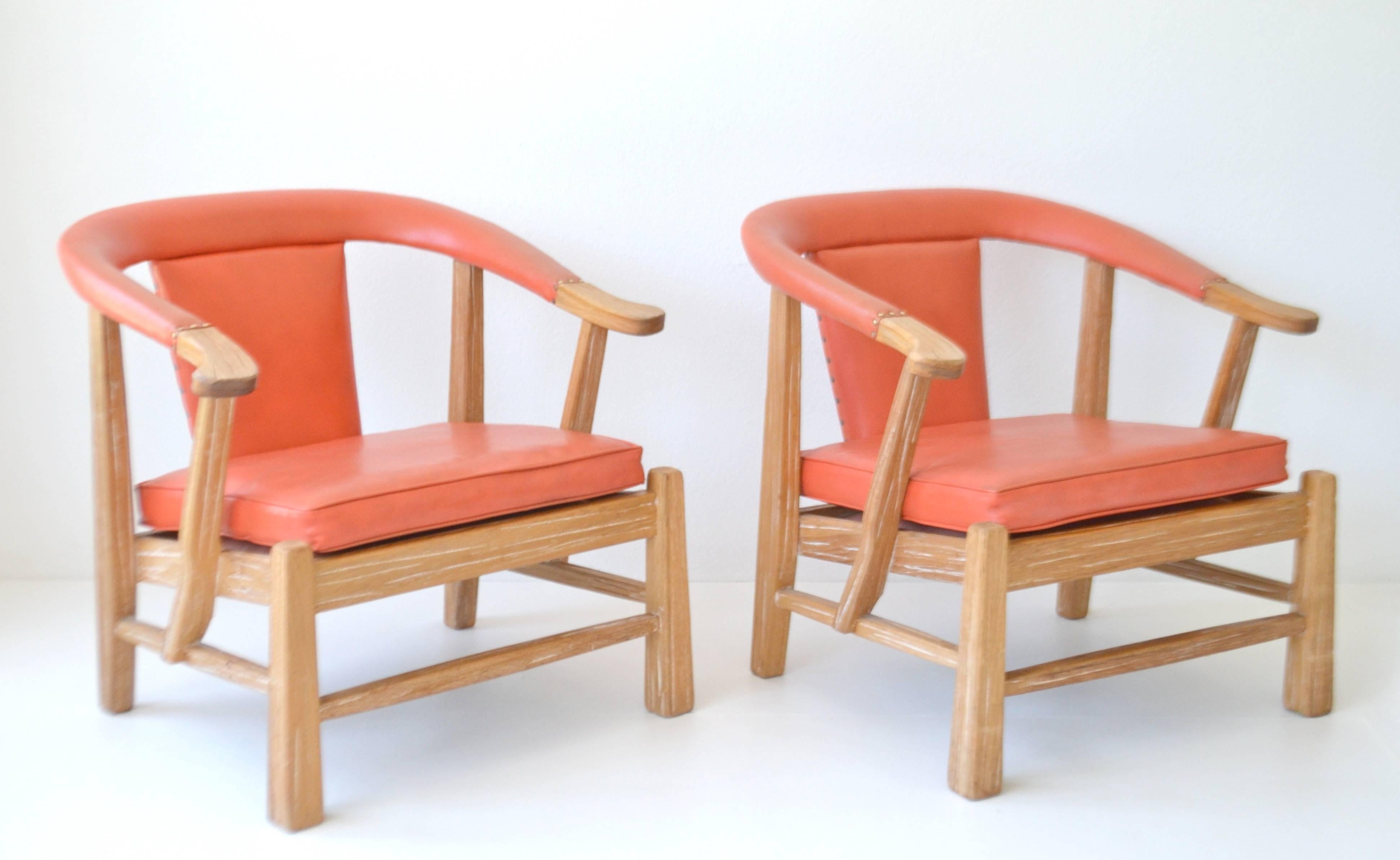 Mid-Century Modern Pair of Midcentury Asian Inspired Club Chairs / Lounge Chairs For Sale