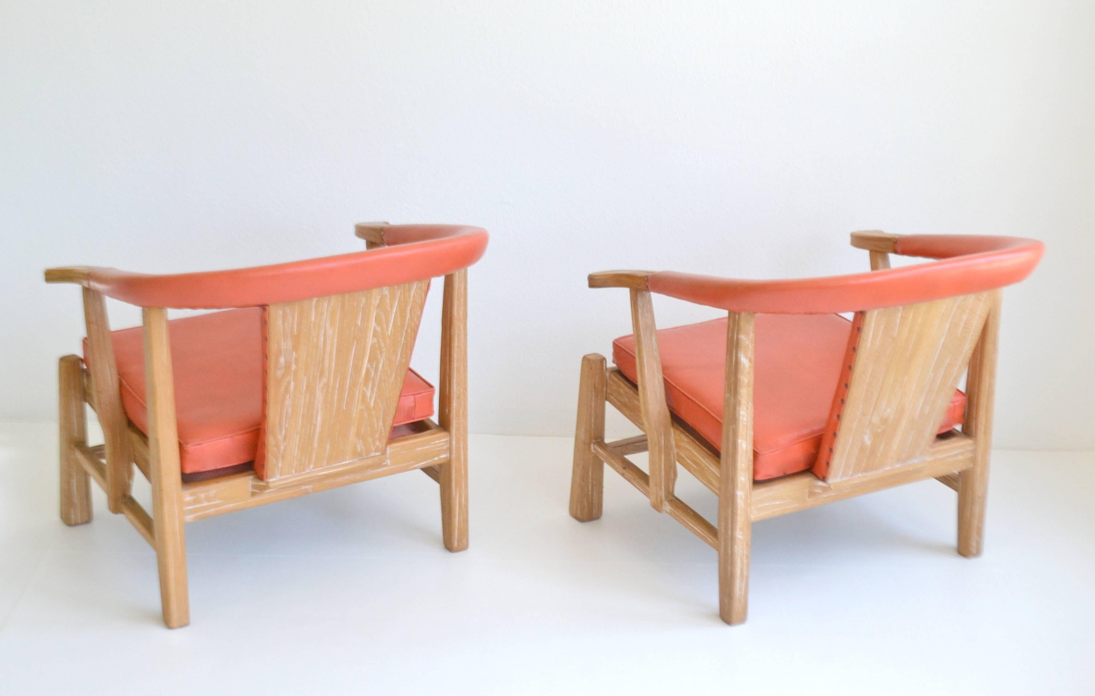 North American Pair of Midcentury Asian Inspired Club Chairs / Lounge Chairs For Sale