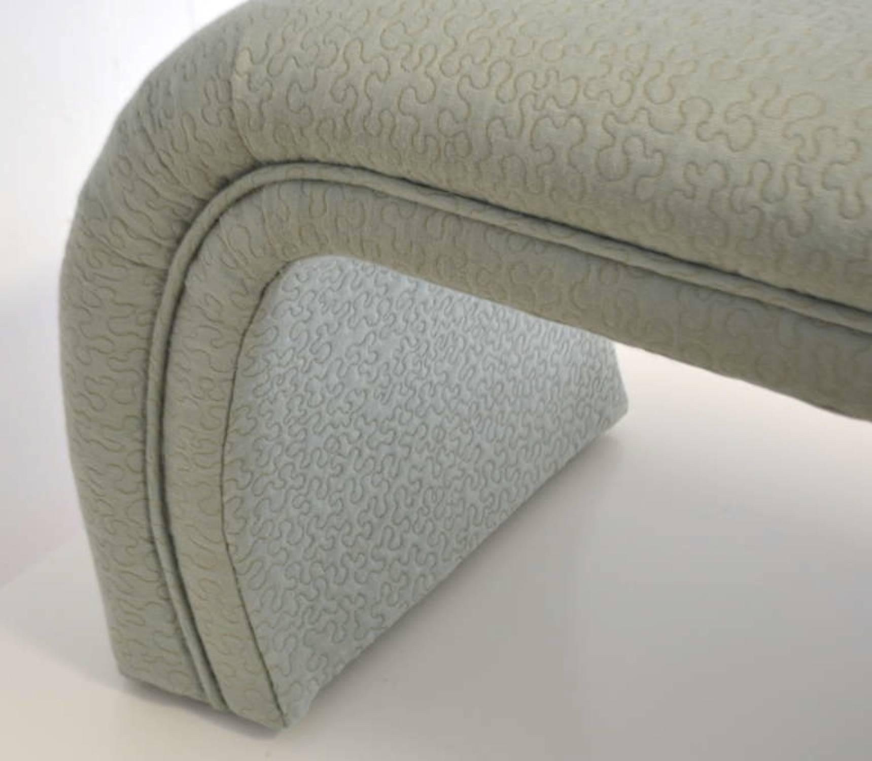 North American Postmodern Upholstered Waterfall Form Bench