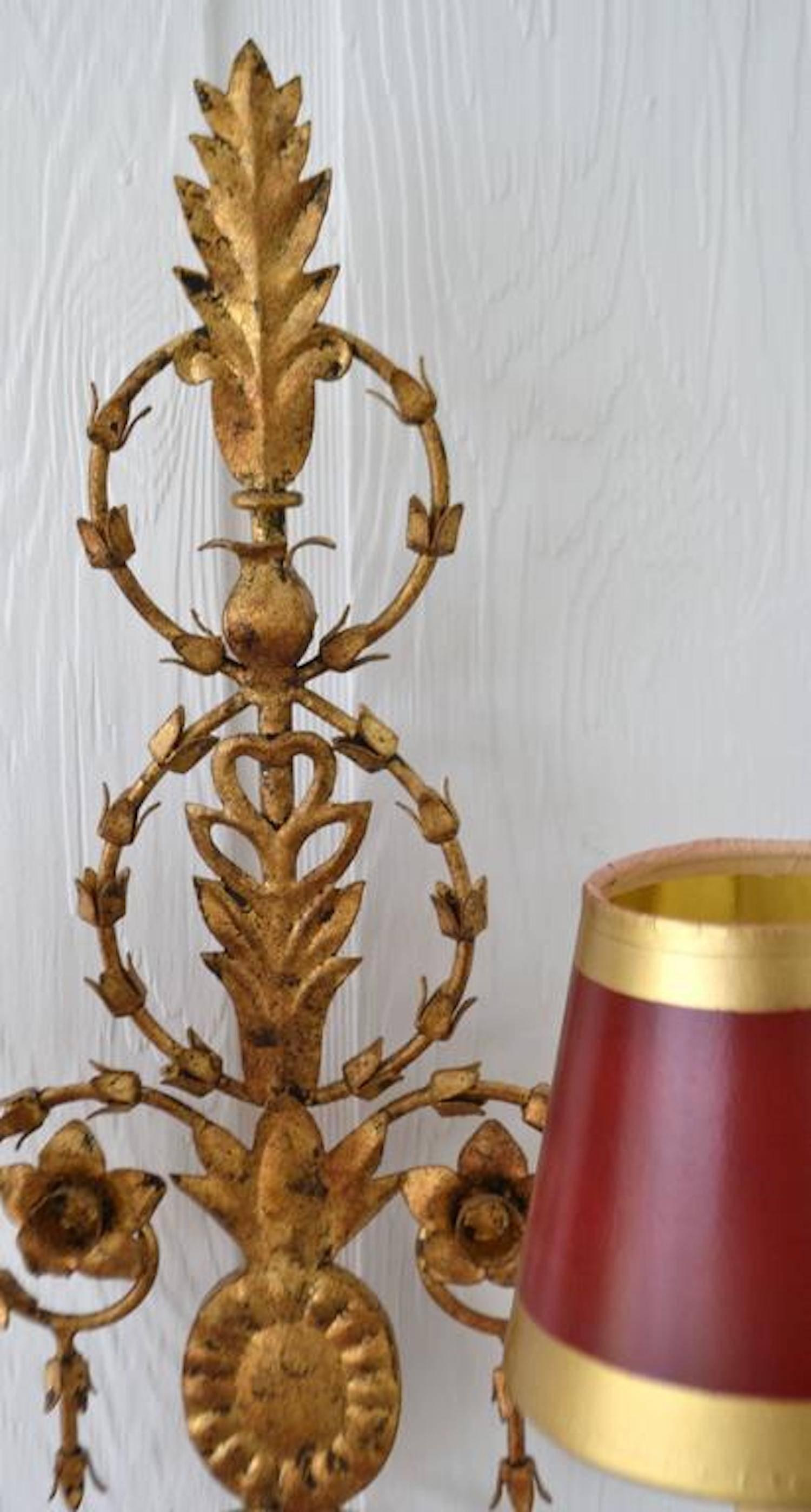 Mid-20th Century Pair of Gilt Metal Two-Arm Sconces
