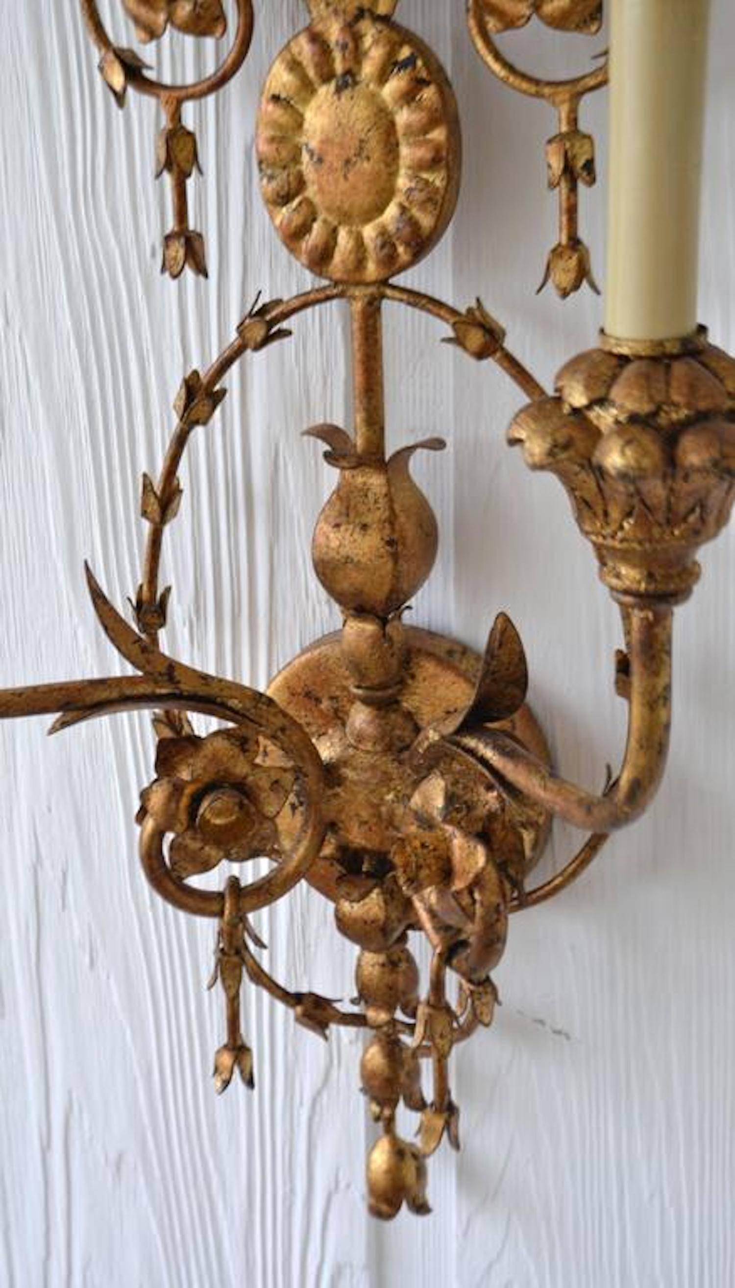 Pair of Gilt Metal Two-Arm Sconces 2