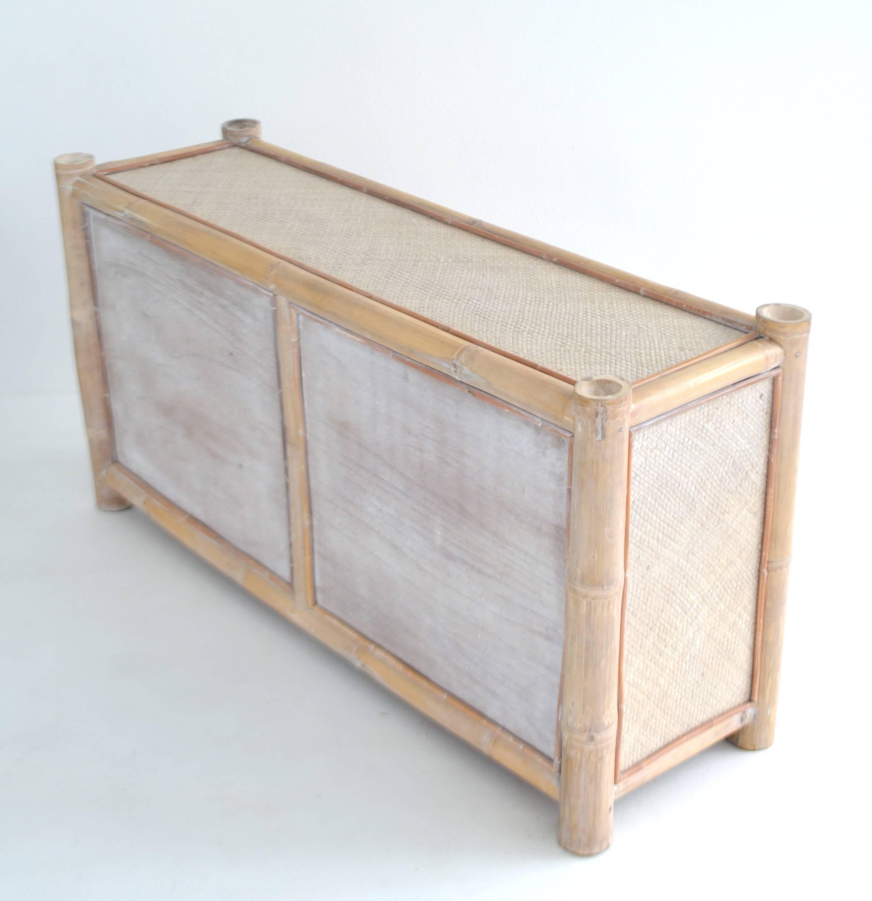 Woven Cerused Bamboo Sideboard For Sale