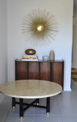 Round Marbleized Cocktail Table on Ebonized Base