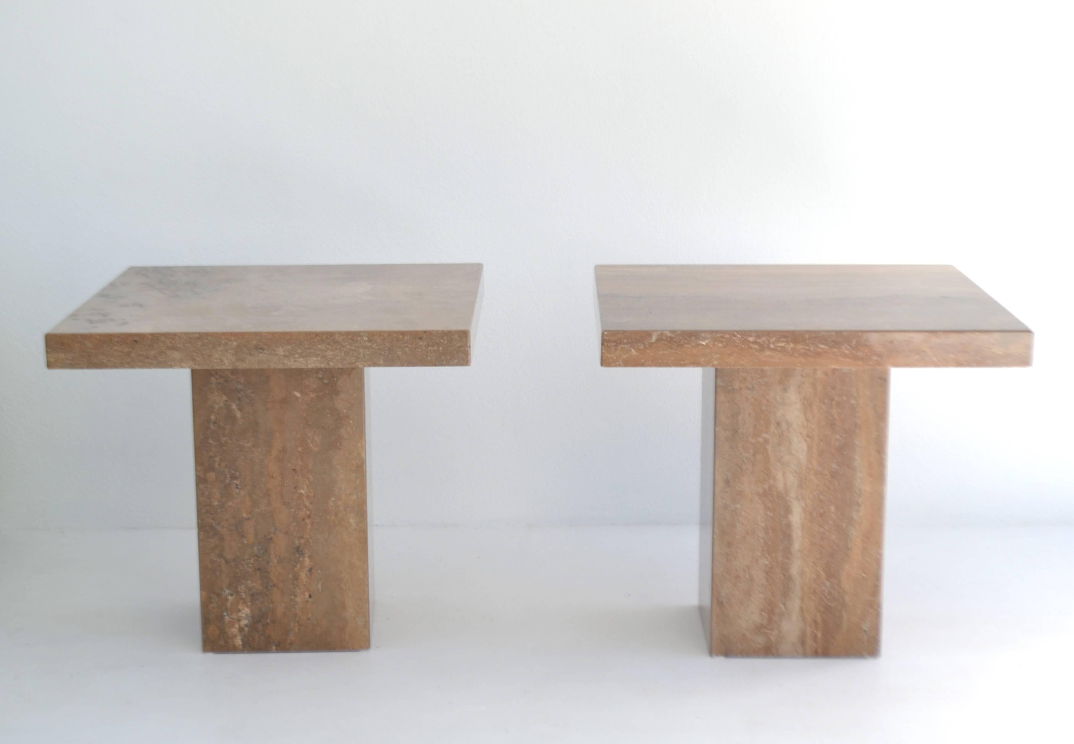 Pair of Italian Travertine Side Tables In Excellent Condition In West Palm Beach, FL
