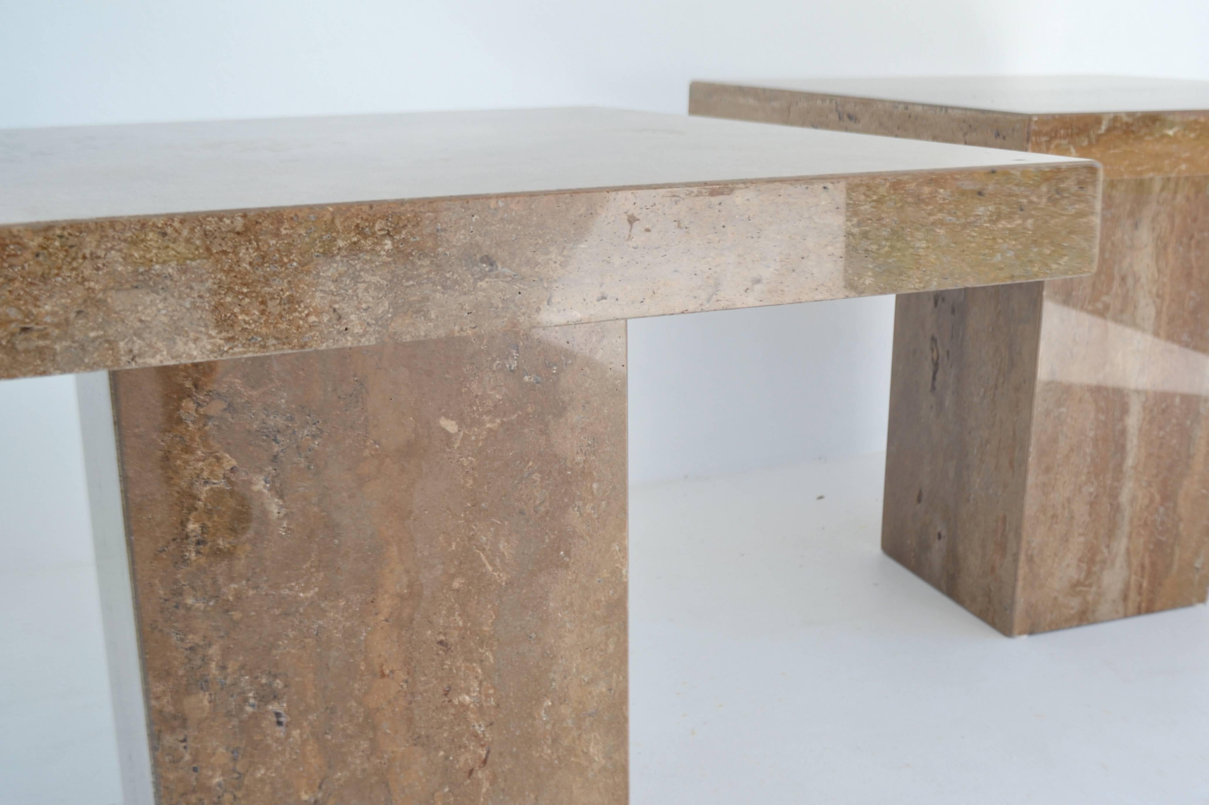 Late 20th Century Pair of Italian Travertine Side Tables