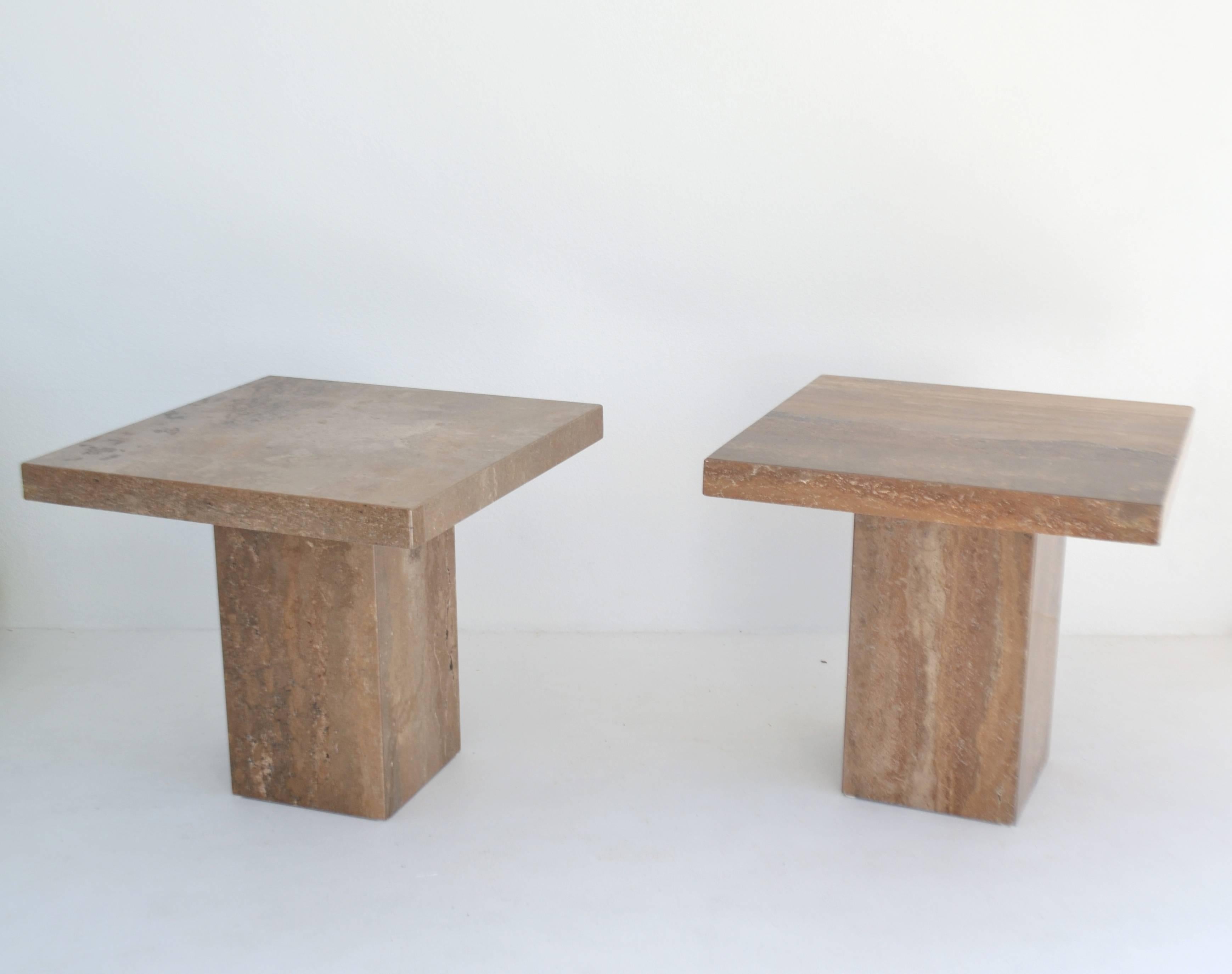 Pair of Italian Travertine Side Tables 2