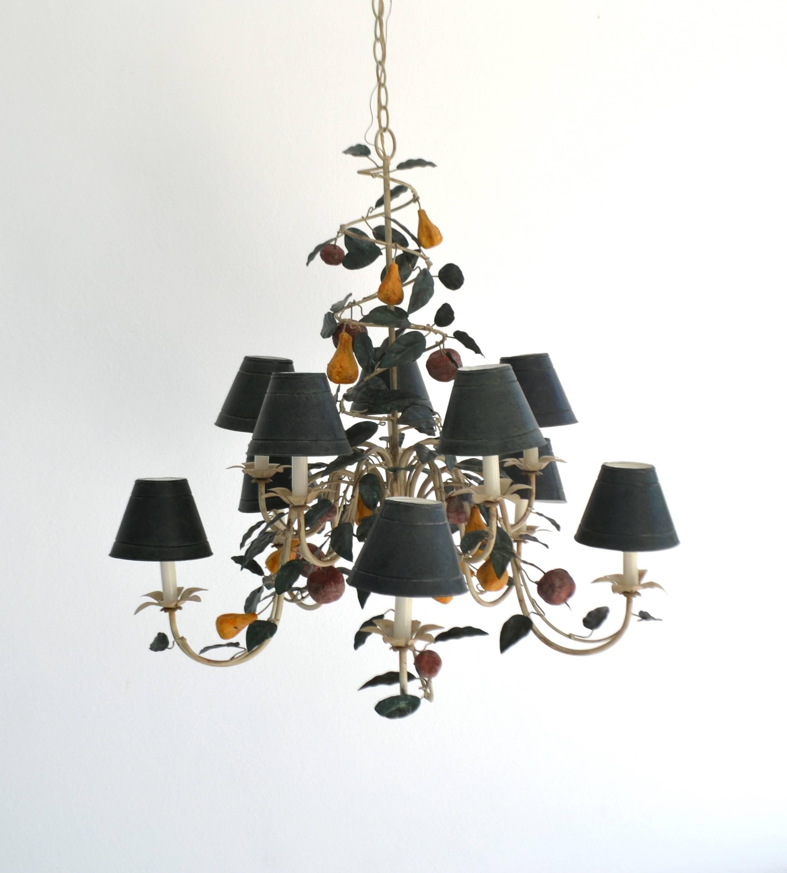 Italian Tole Ten-Arm Chandelier with Tole Shades 4