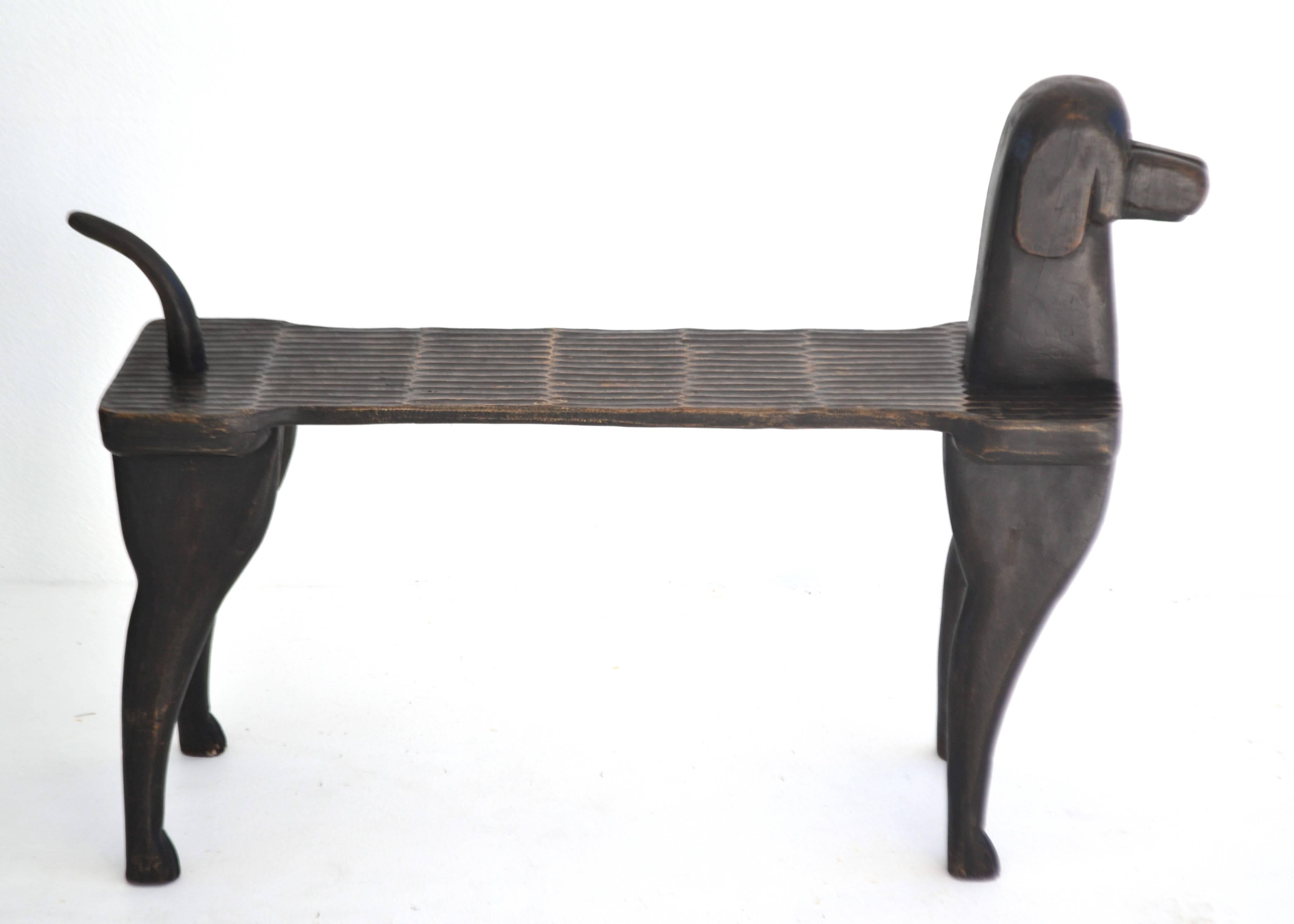 American Hand-Carved Wooden Hall Bench