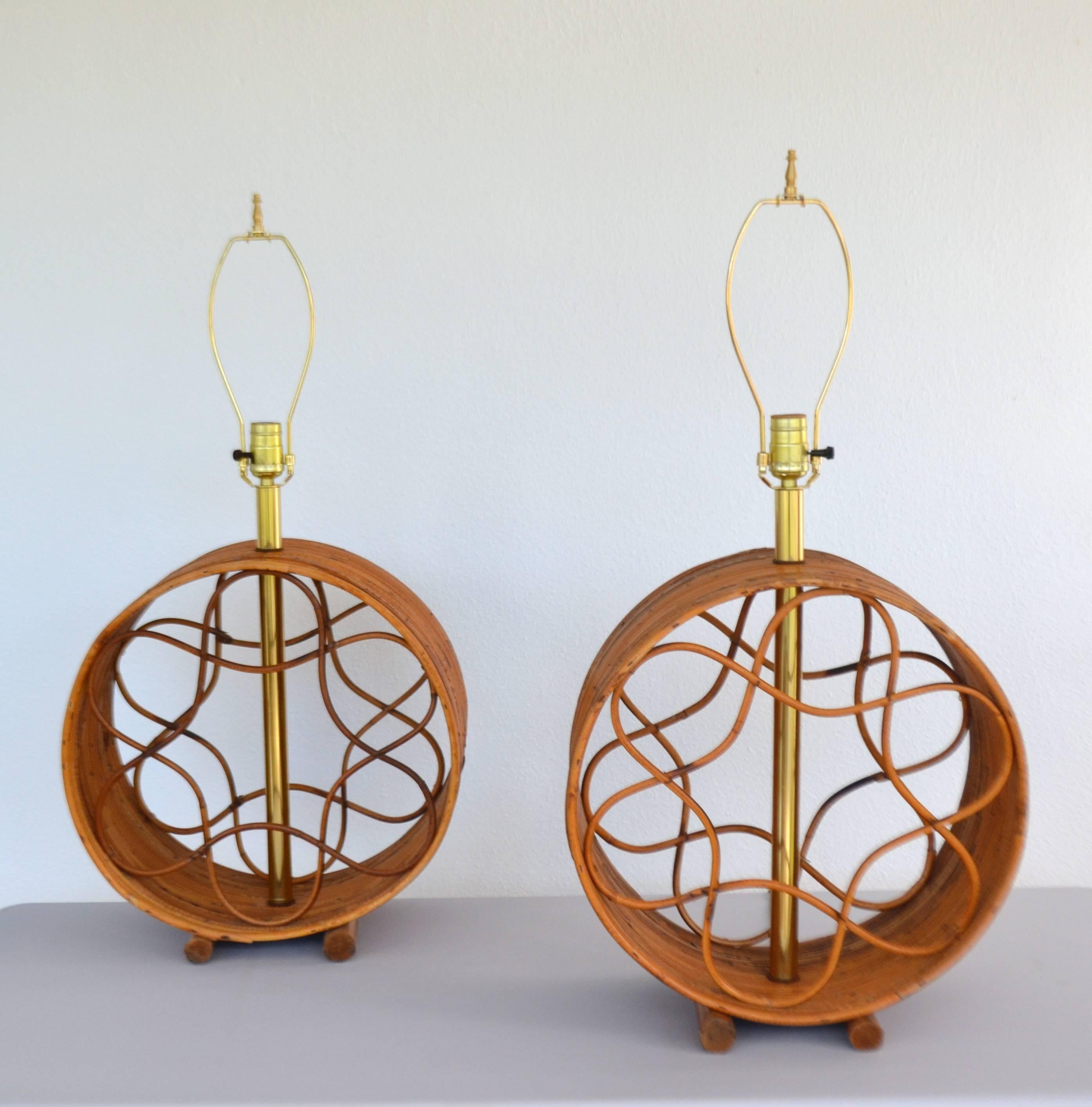 Pair of Mid-Century Bent Reed and Bamboo Table Lamps 2