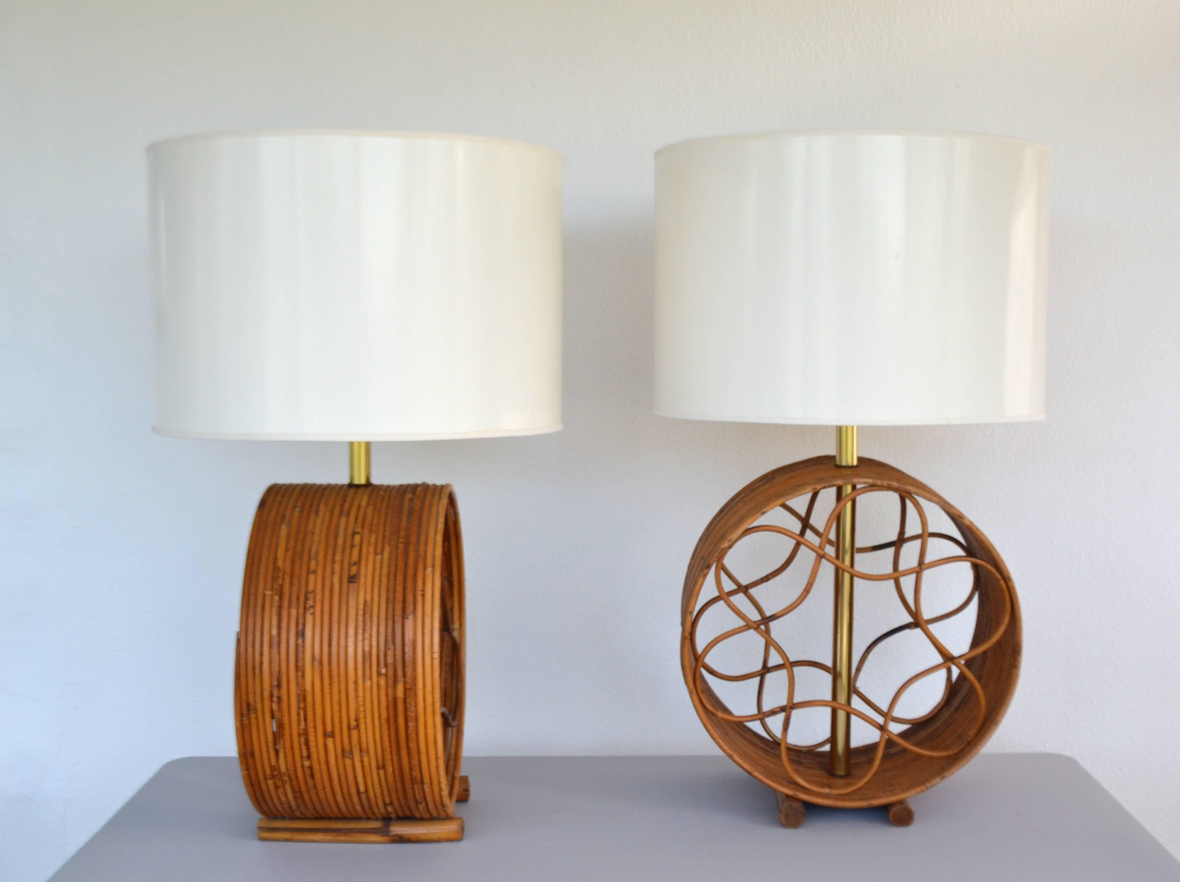 Pair of Mid-Century Bent Reed and Bamboo Table Lamps 3