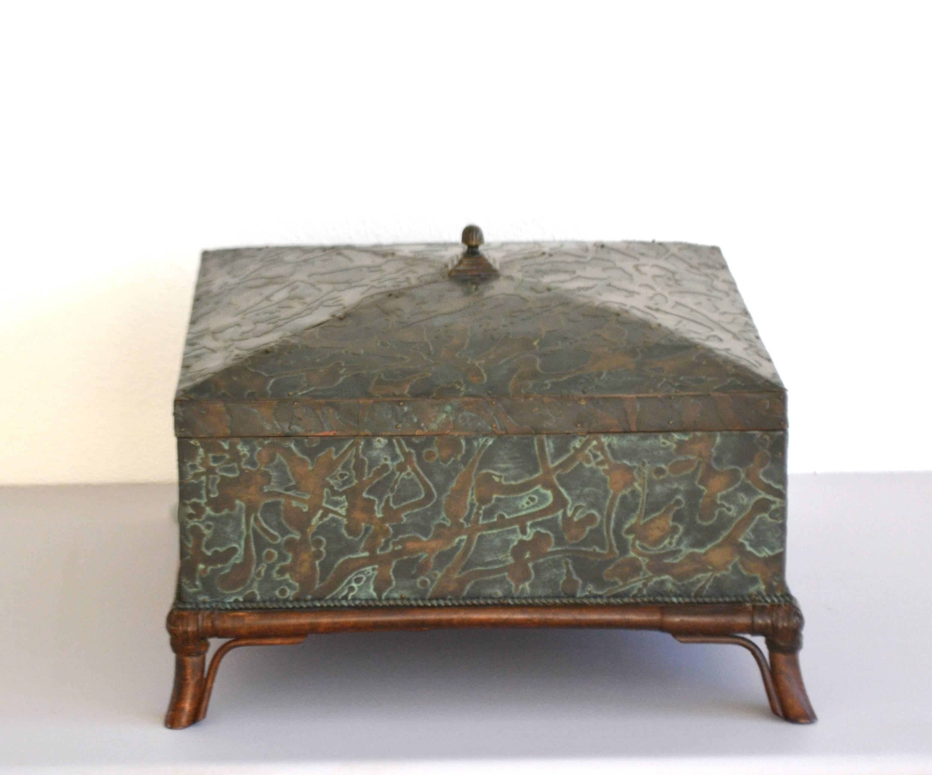 Philippine Post-Modern Etched Brass Box by Maitland-Smith For Sale