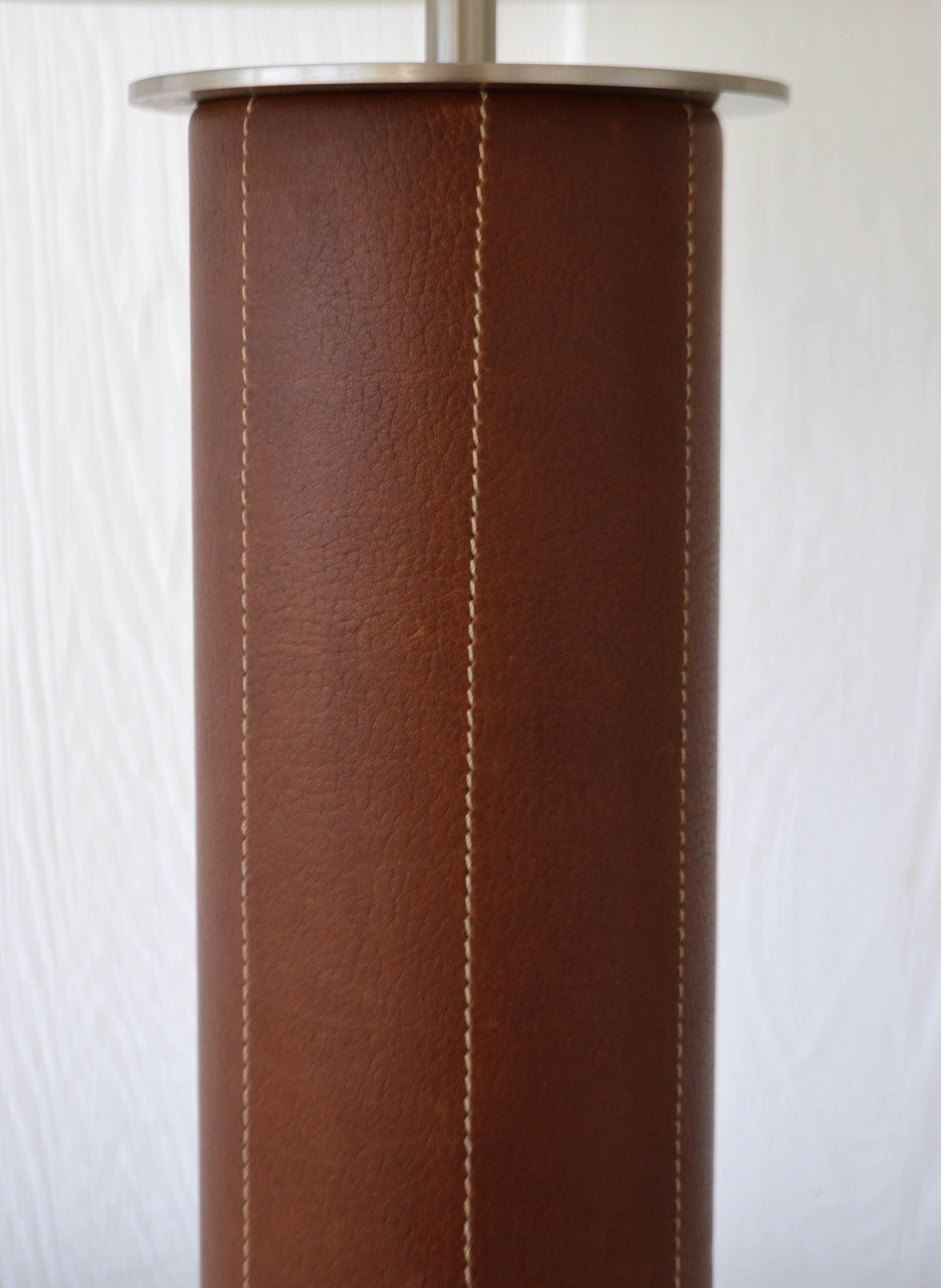 Leather Wrapped Cylinder Form Table Lamps 1