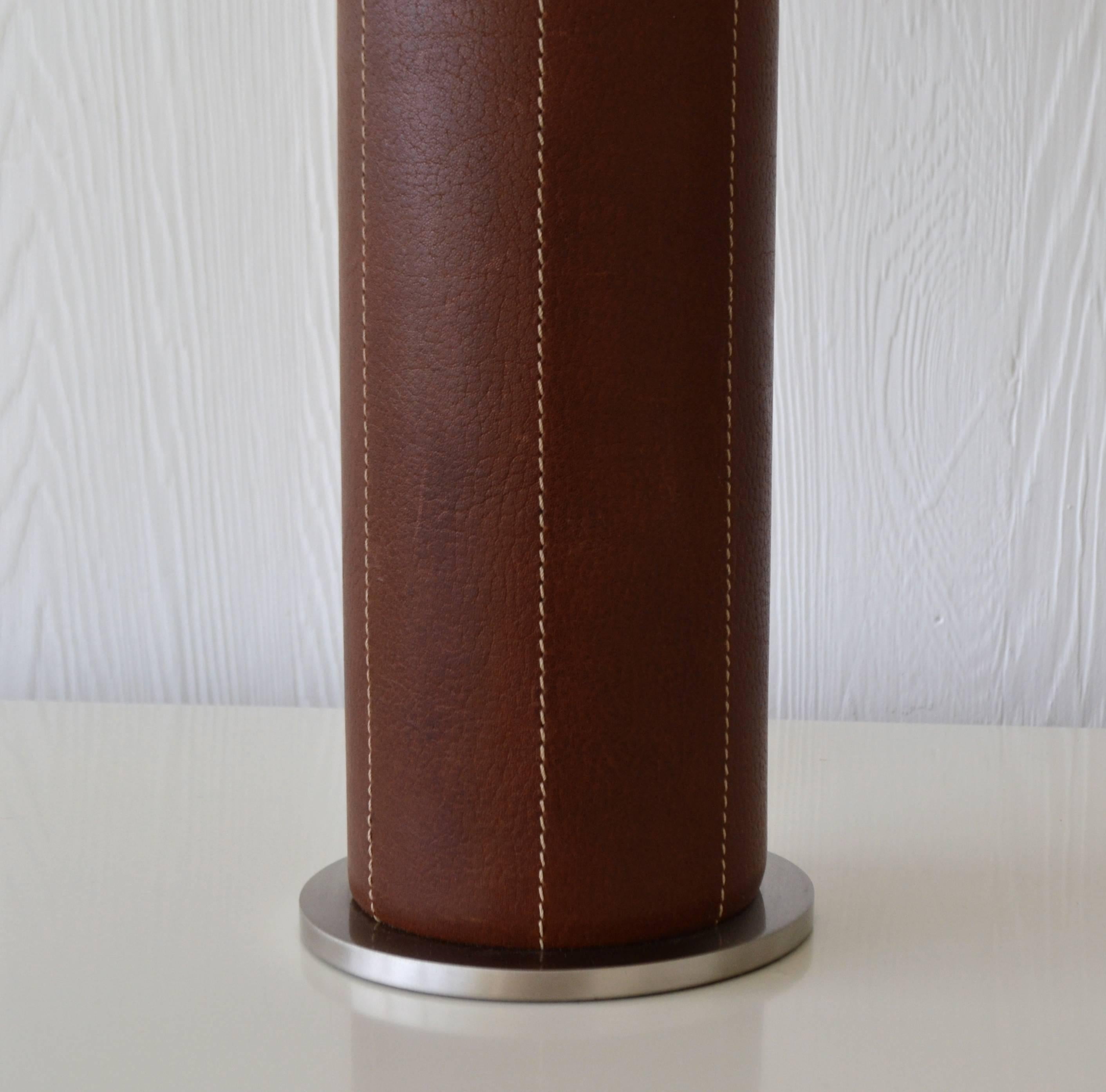 Leather Wrapped Cylinder Form Table Lamps 2