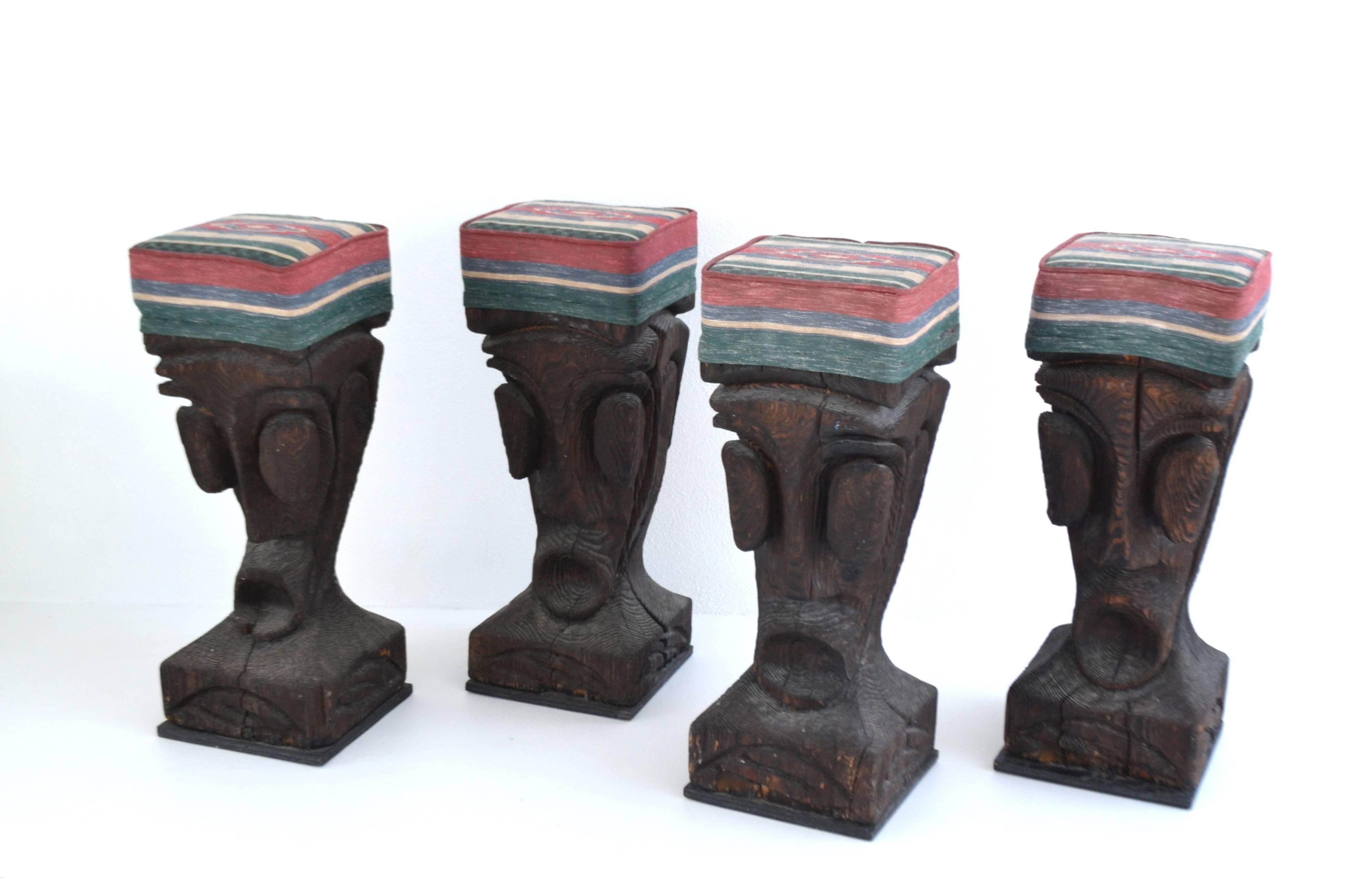 Set of Four Pop Primitive Sculptural Brutalist Bar Stools 2