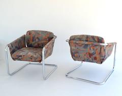 Pair of Postmodern Cantilevered Sling Form Lounge Chairs