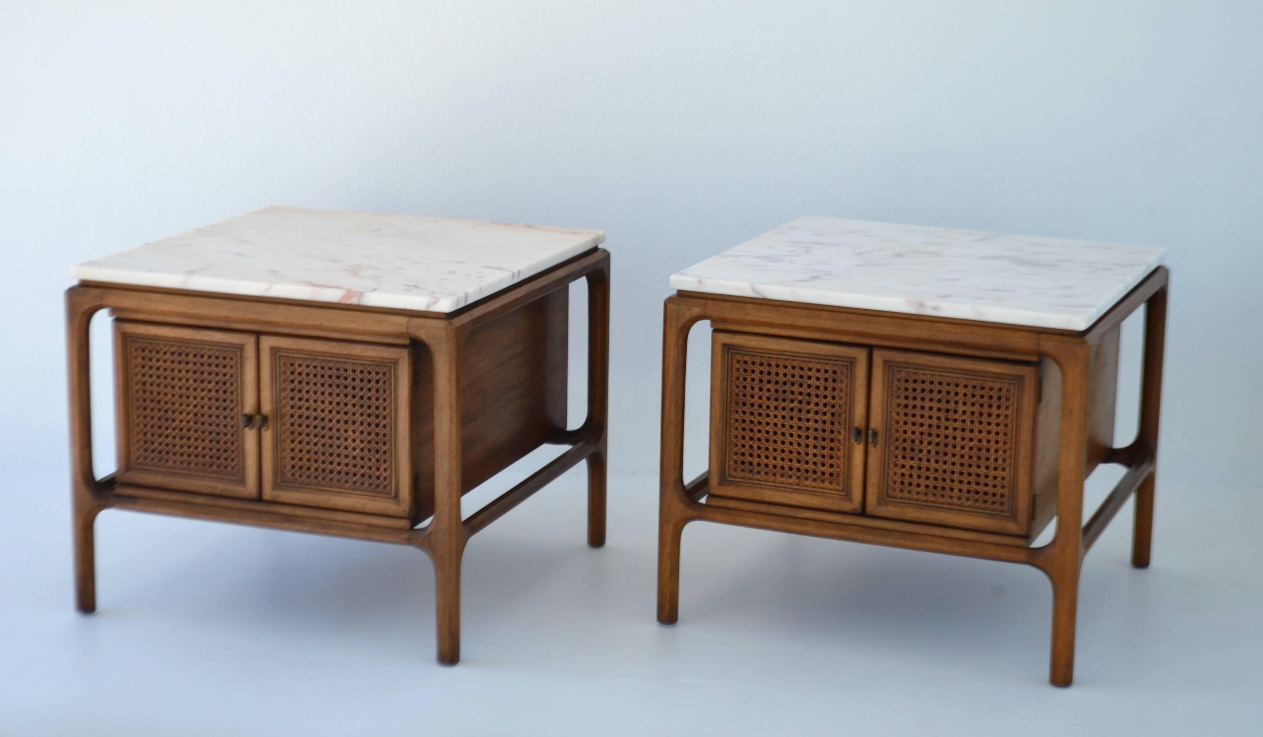 Pair of Sculptural Walnut and Marble Side Tables 4