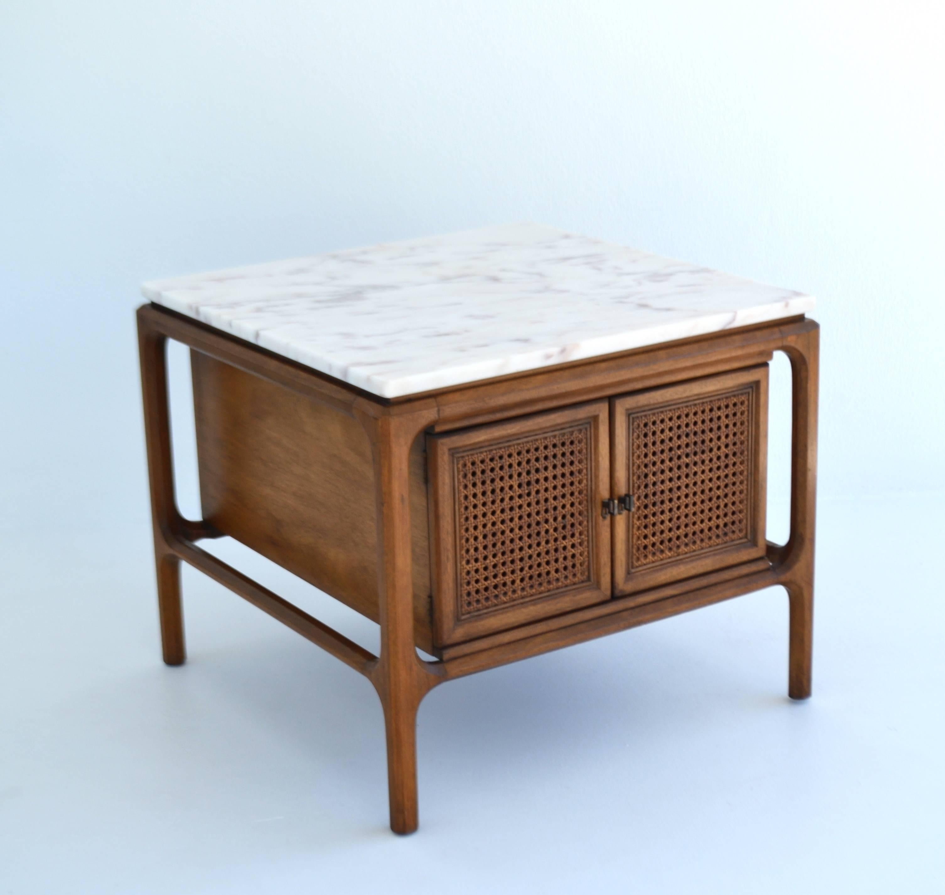 Mid-Century Modern Pair of Sculptural Walnut and Marble Side Tables